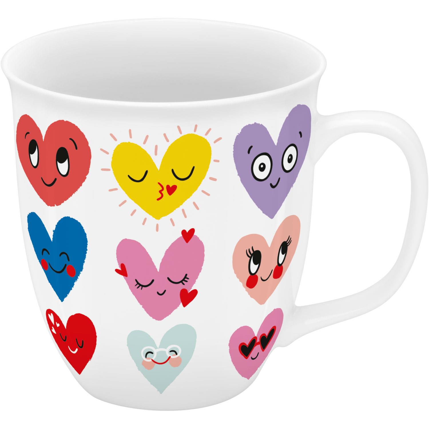 Tasse Grande »Herzen« mit bunten Herzen und Gesichtern