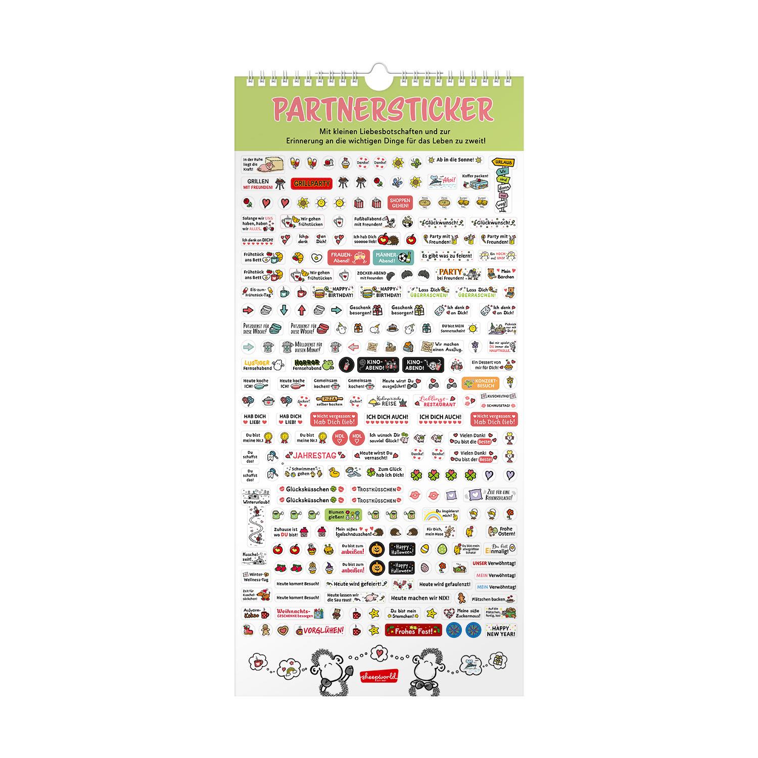 Partnerplaner 2027 »Wir zwei« mit Schäfchen-Motiven und Stickerbogen