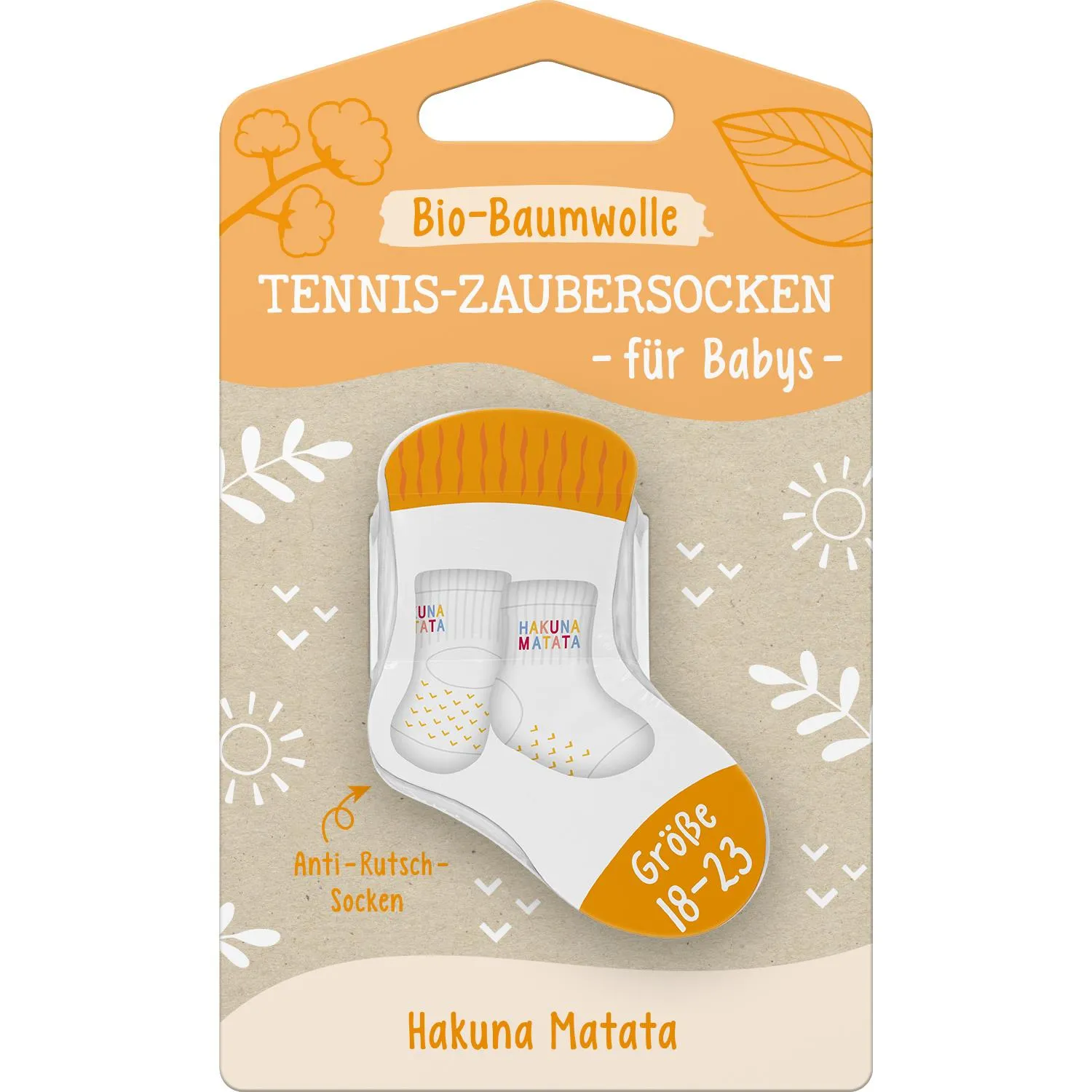 Bio-Baumwoll-Tennis-Zaubersocken für Babys, Hakuna Matata Aufdruck, Anti-Rutsch, Größe 18-23