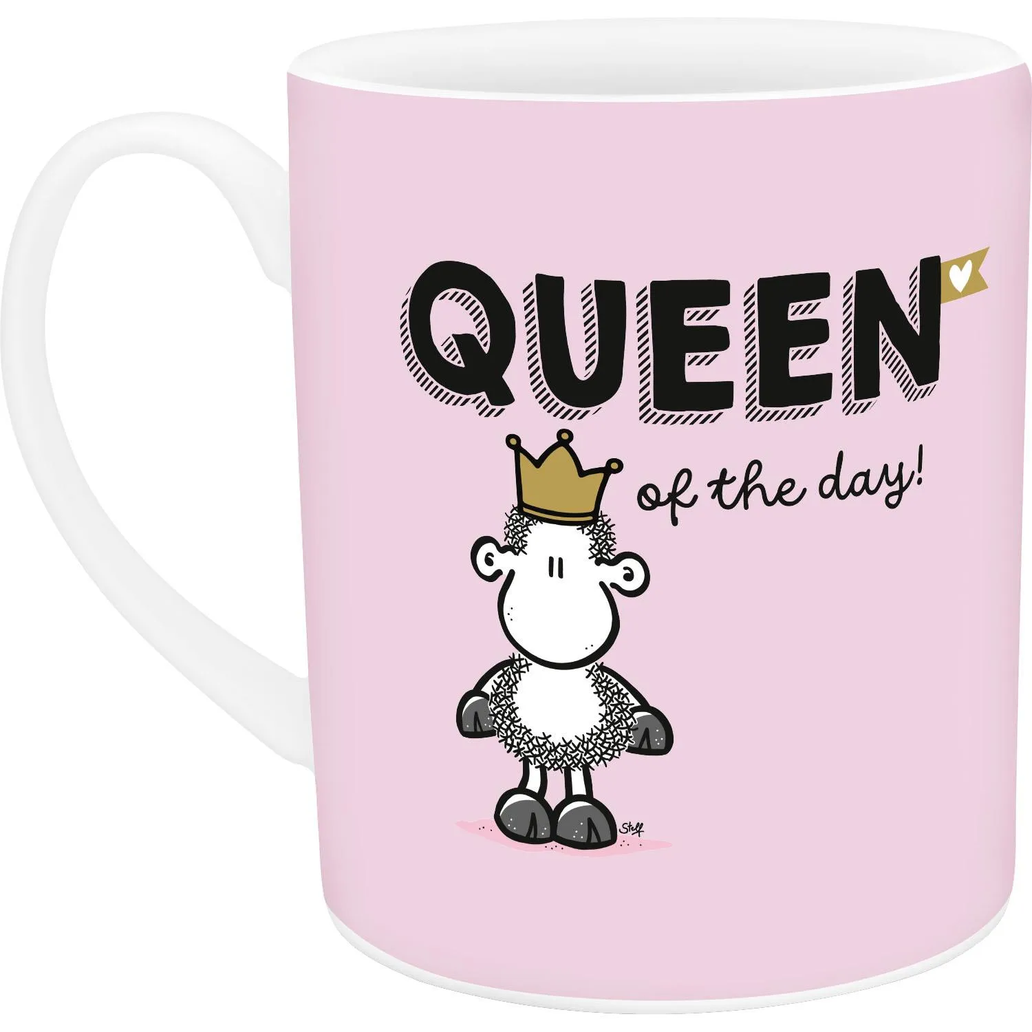 XL-Tasse Queen of the day aus Porzellan, rosa Design mit Schaf und Krone