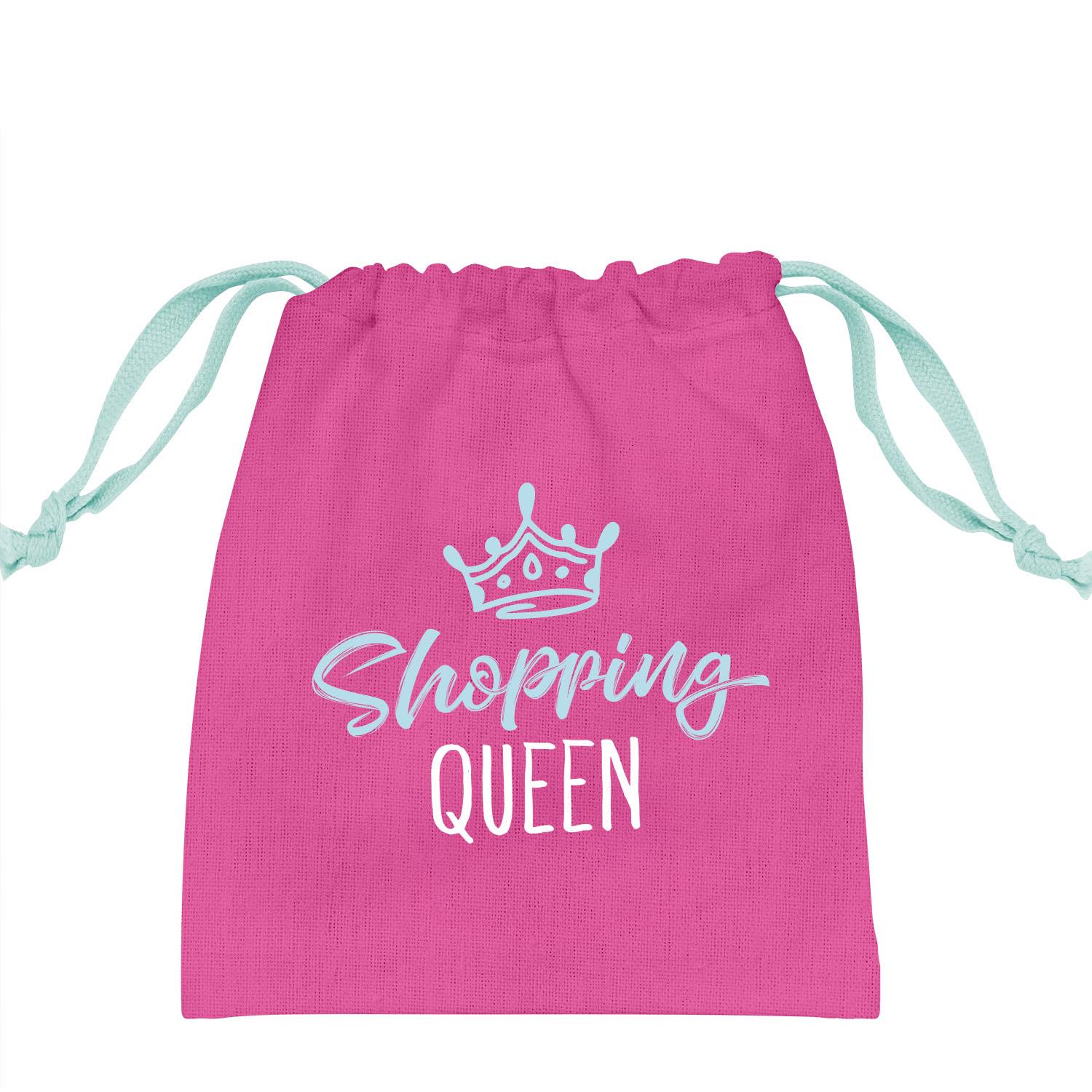Rosa Geschenksäckchen aus Canvas mit hellblauem Motivdruck Shopping Queen