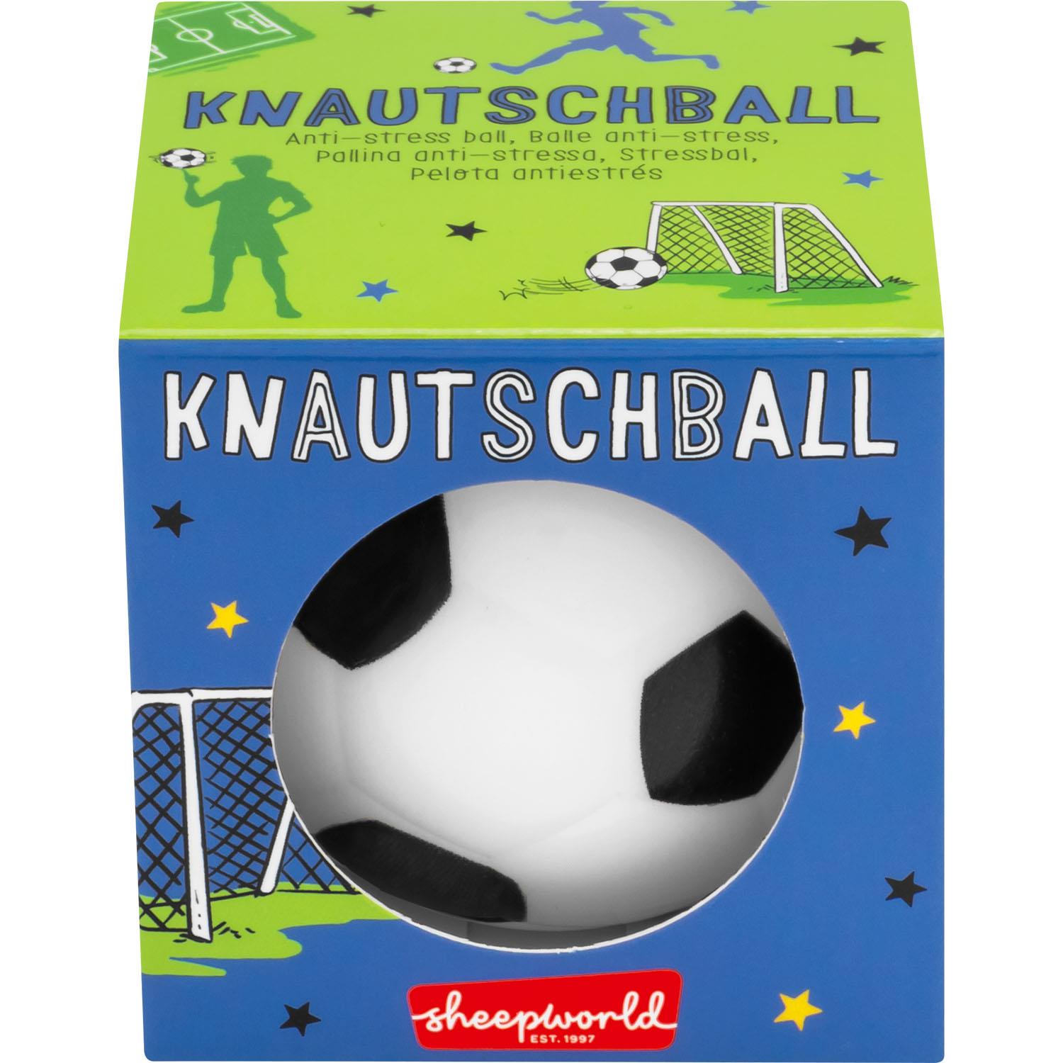 Knautschball in Fußballform in bunter Geschenkbox