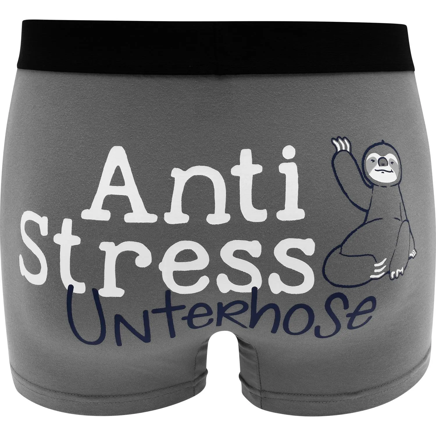 Grau-gefütterte Unterhose mit Faultier-Motiv und Anti-Stress-Aufdruck