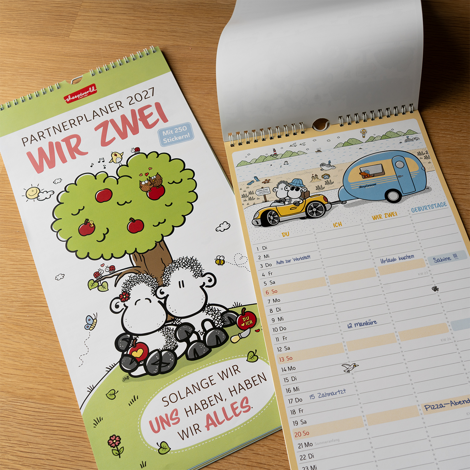 Partnerplaner 2027 Wir Zwei – niedlicher Schäfchen-Kalender im Pastell-Design, 45 x 21 cm