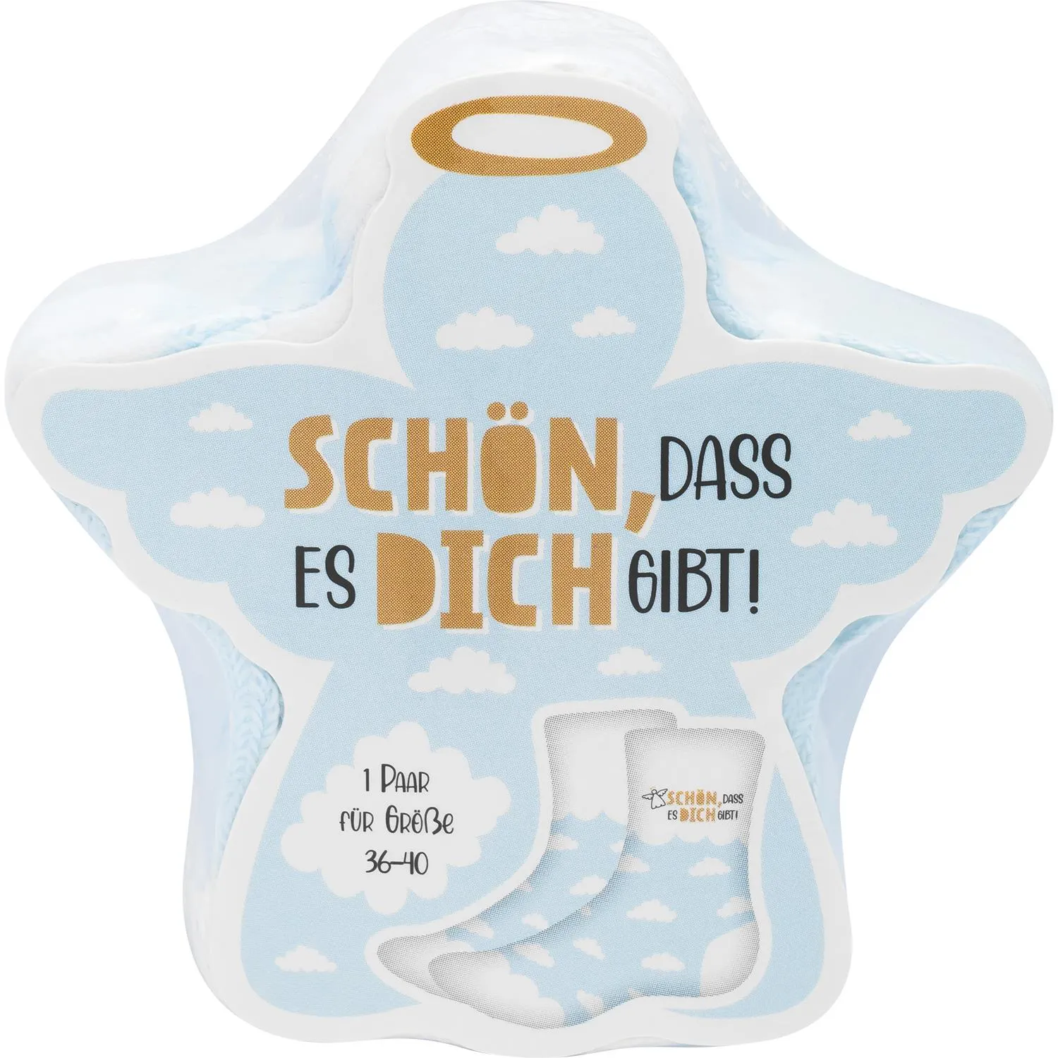 Blaues Stern-Zaubersocken-Paket mit Wolken-Design, Engel-Halo, Größe 36-40