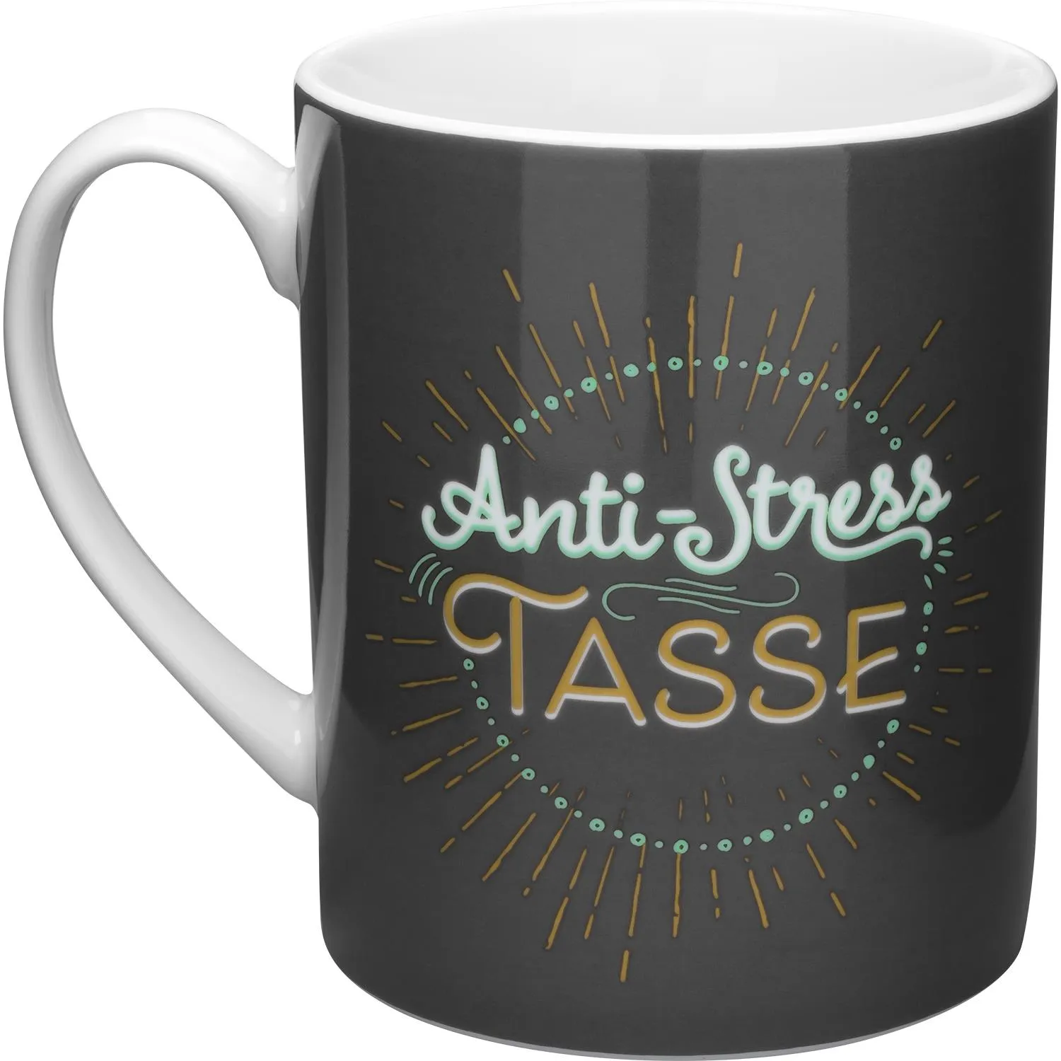 XL-Tasse Anti-Stress aus Porzellan mit Golddruck und weißem Innenraum