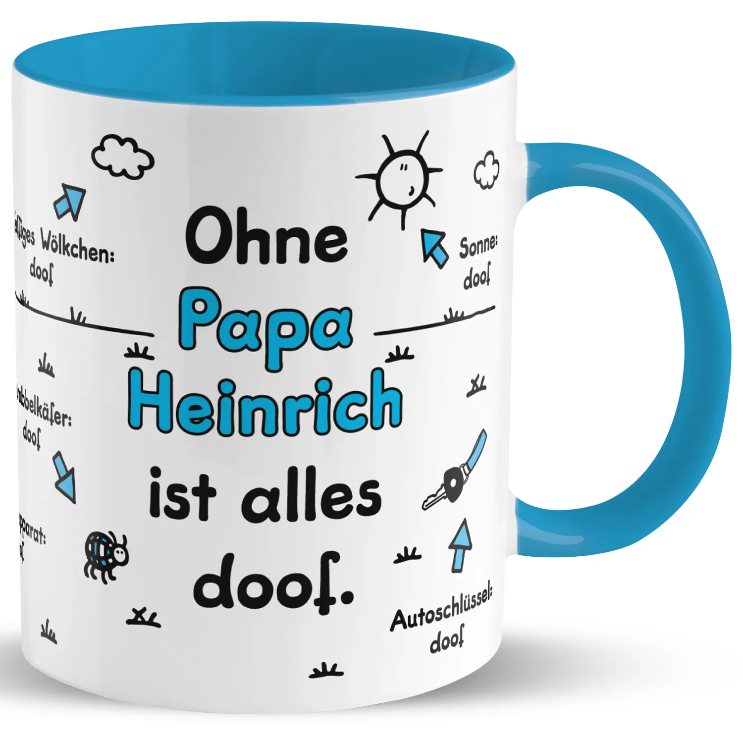 Tasse »Ohne Papa ... ist alles doof.« mit Wunschnamen, blau, personalisiert