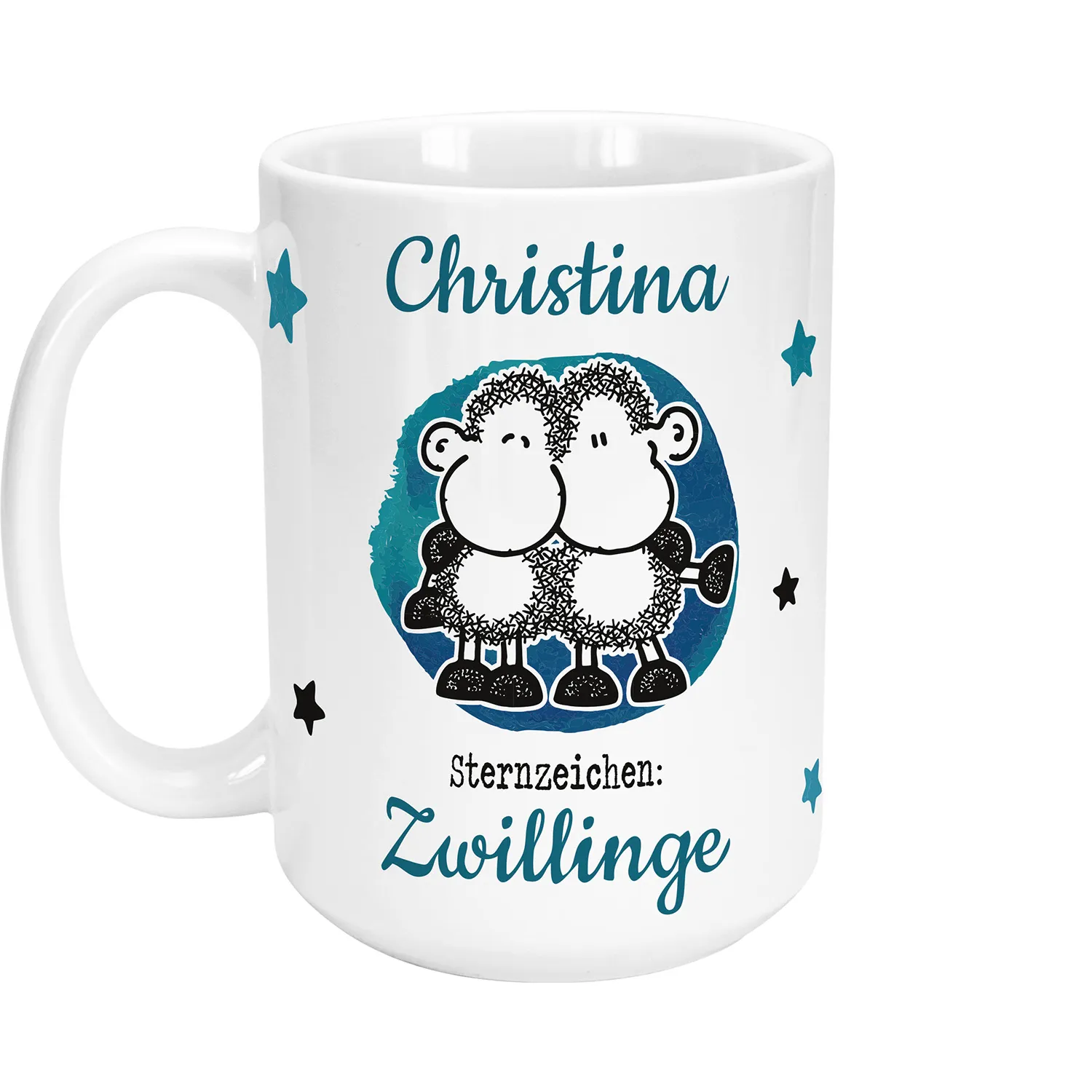 XL-Tasse mit Sternzeichen »Zwillinge«, mit Namen, weiß, personalisiert