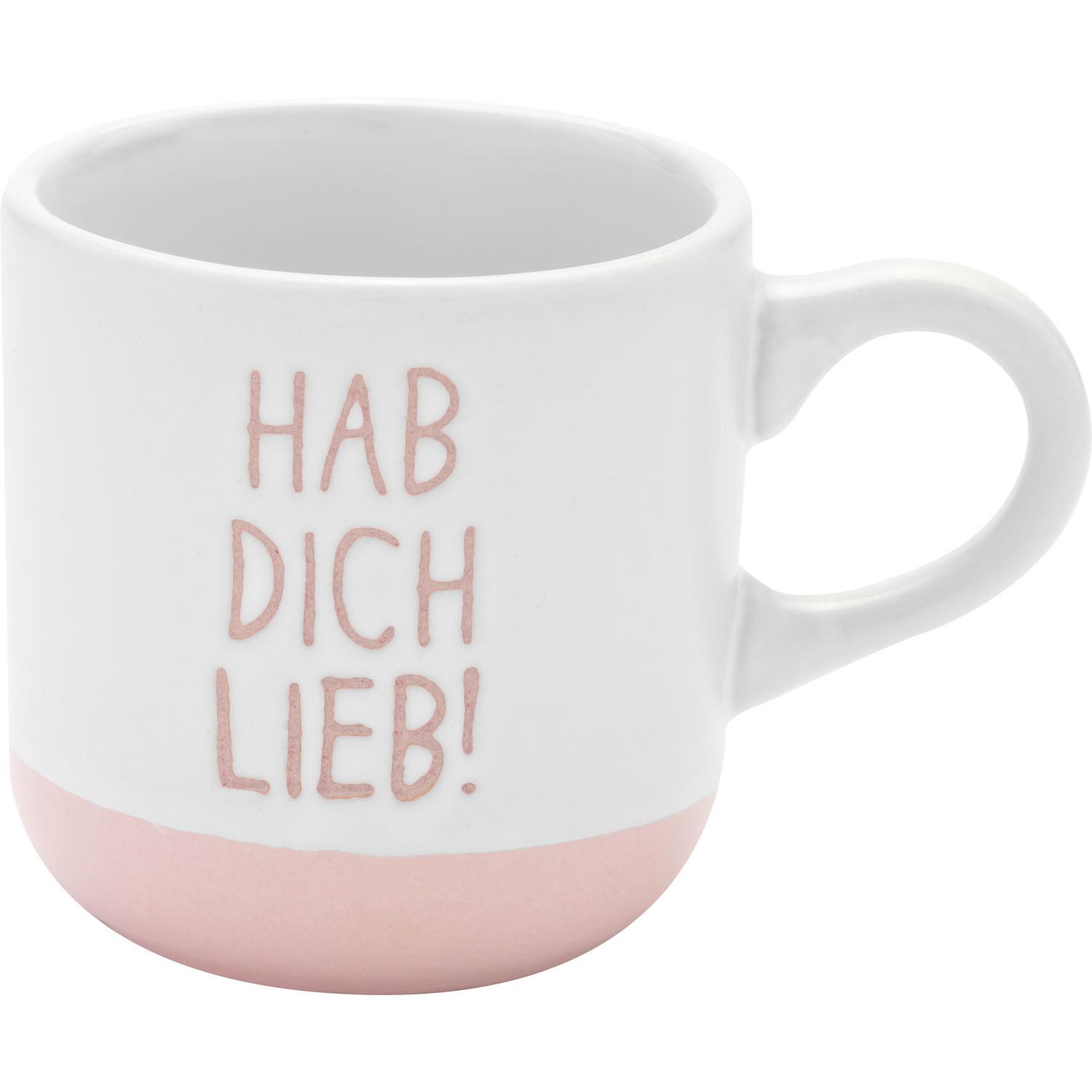 Weiße Espressotasse mit rosa Gravur 'HAB DICH LIEB!' und rosafarbener Boden