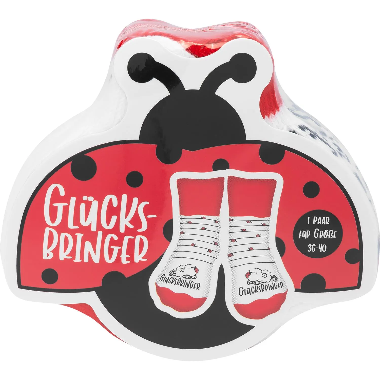 Zaubersocken Glücksbringer Käfer – rotes Marienkäfer-Motiv, 1 Paar, Größe 36–40