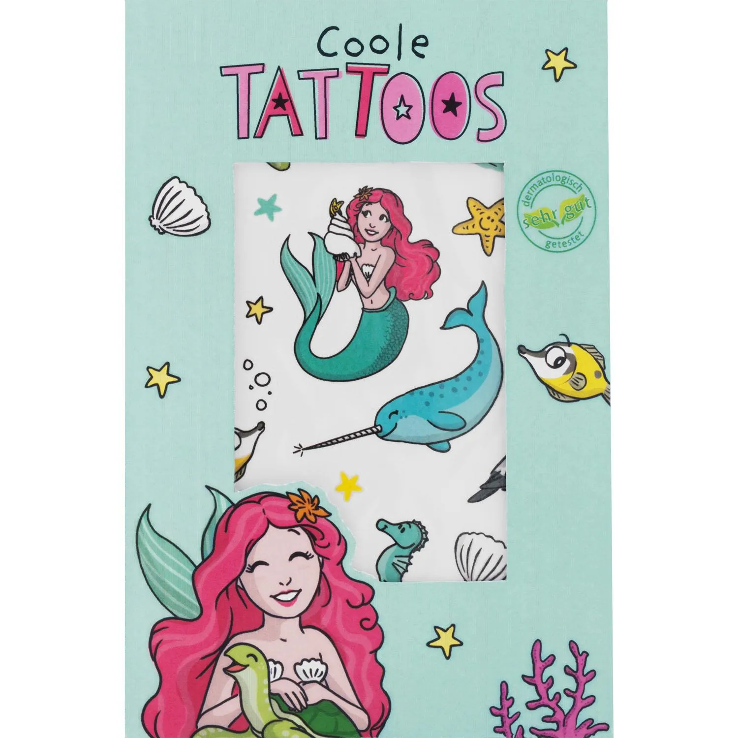 Zwei Bogen Meerjungfrau-Tattoos für Kinder, buntes Unterwasser-Motiv