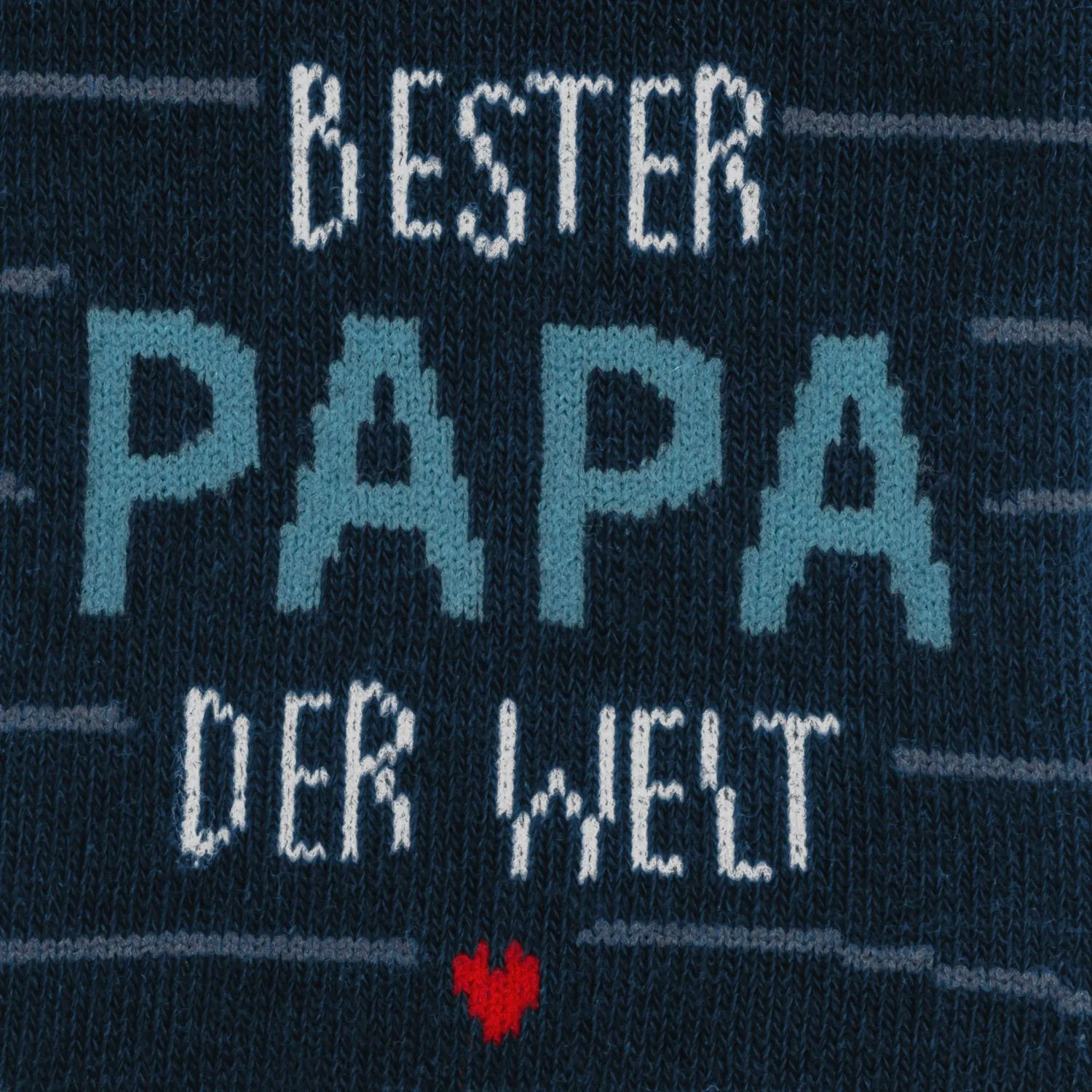 Dunkelblaue Zaubersocken mit hellblauem Schriftzug 'Bester Papa' und rotem Herz.