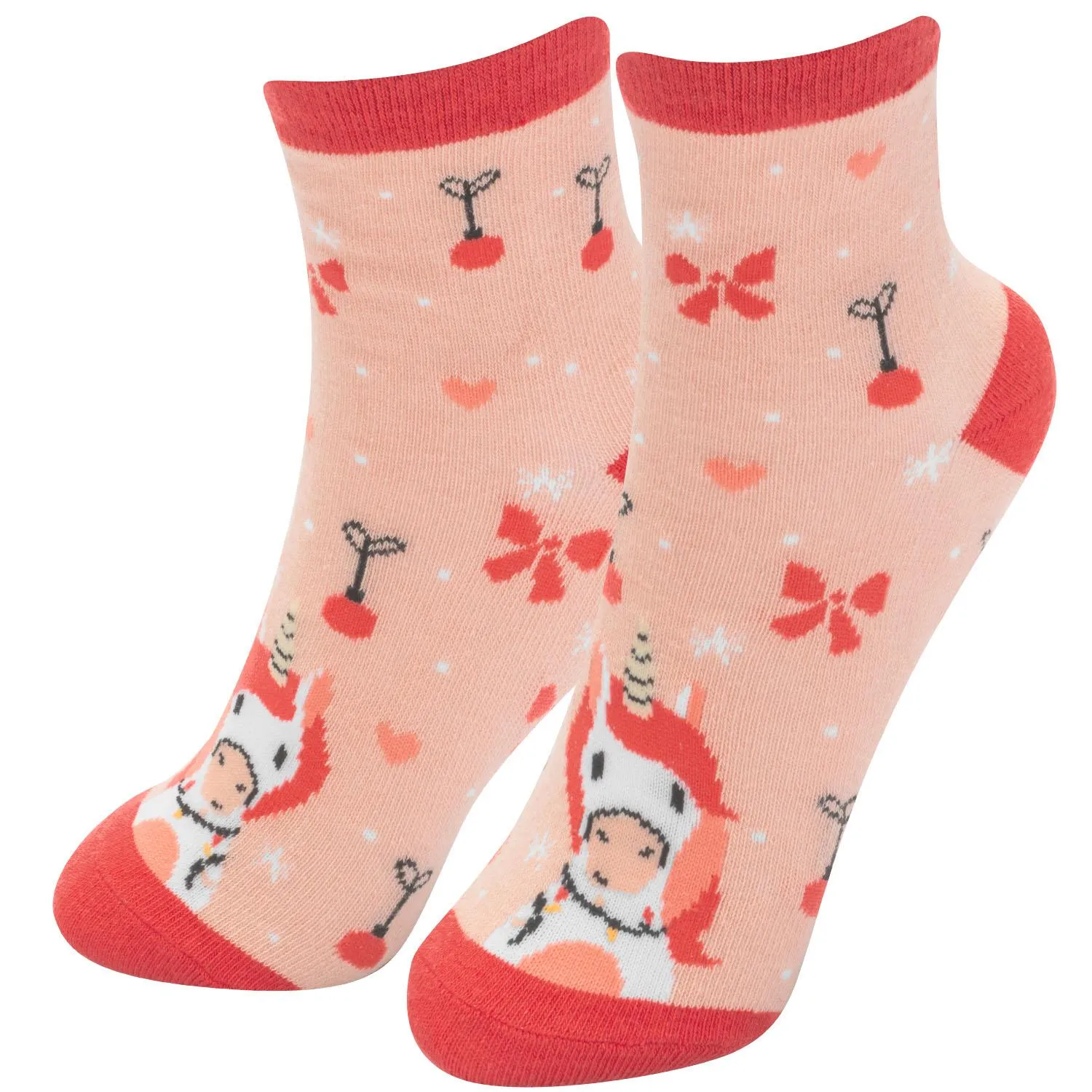 Rosa Zaubersocken mit Einhorn-Motiv und Herzchen-Details