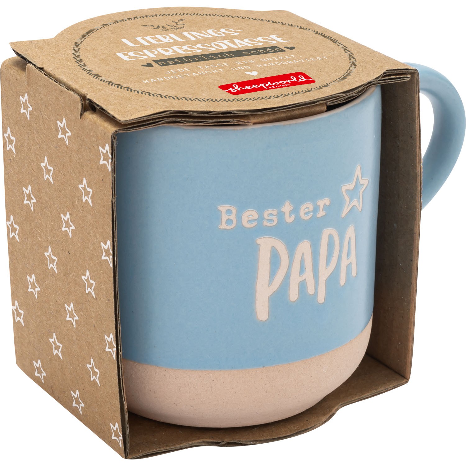 Pastellblaue Espressotasse mit 'Bester Papa' Schriftzug und Stern