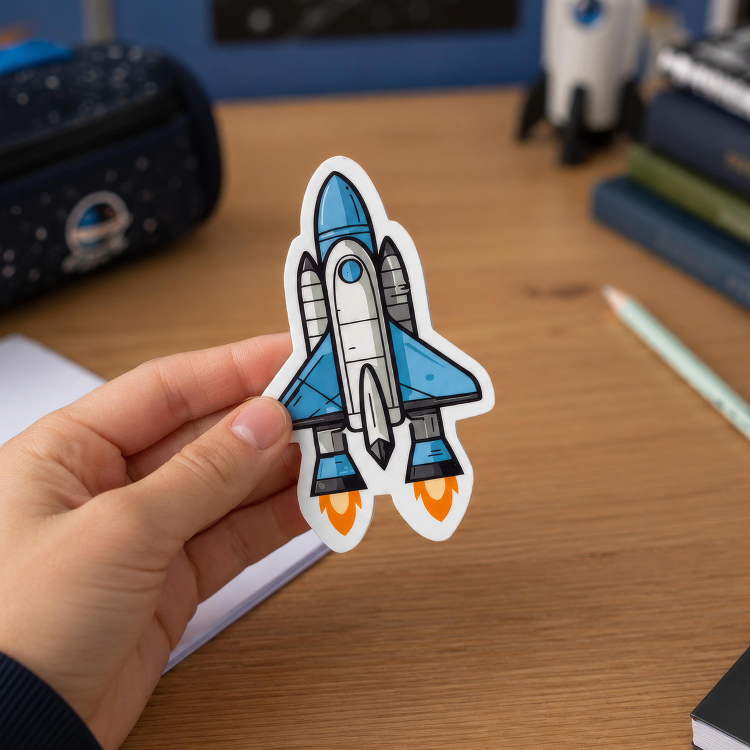 XL-Radierer Rakete aus Gummi in blau-weißem Raketen-Design