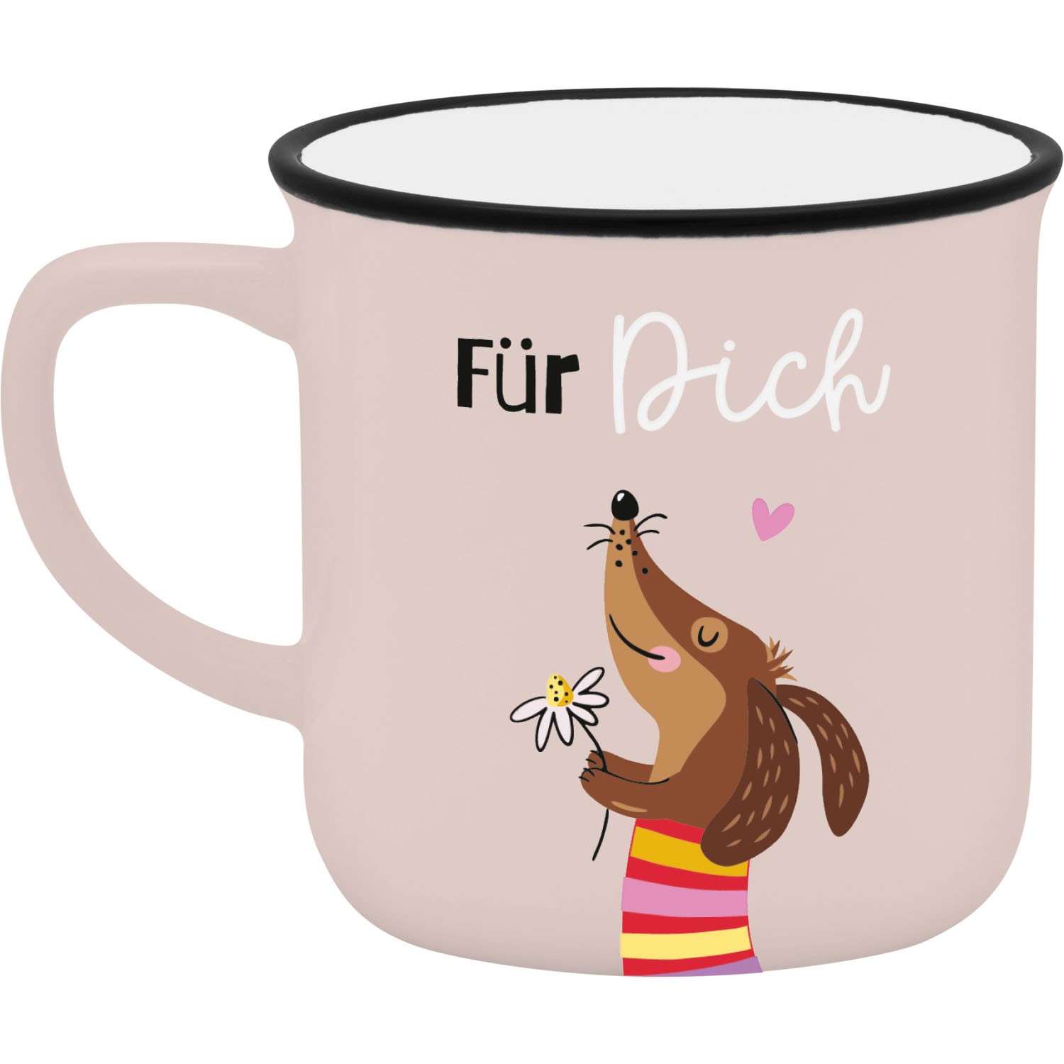 Porzellan-Espressobecher mit Dackel-Motiv und der Aufschrift 'Für Dich'