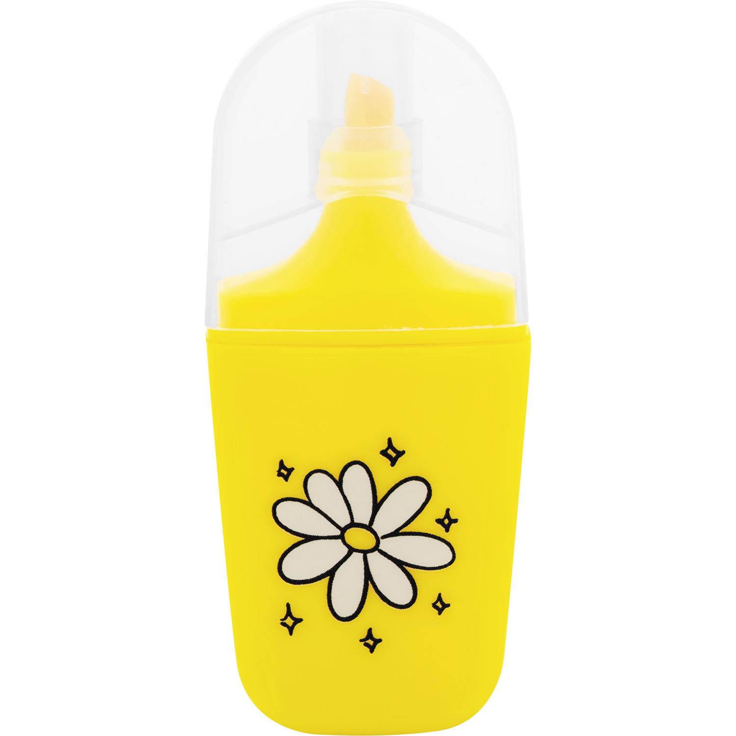 Gelbe Trinkflasche mit Daisy-Motiv und transparentem Deckel
