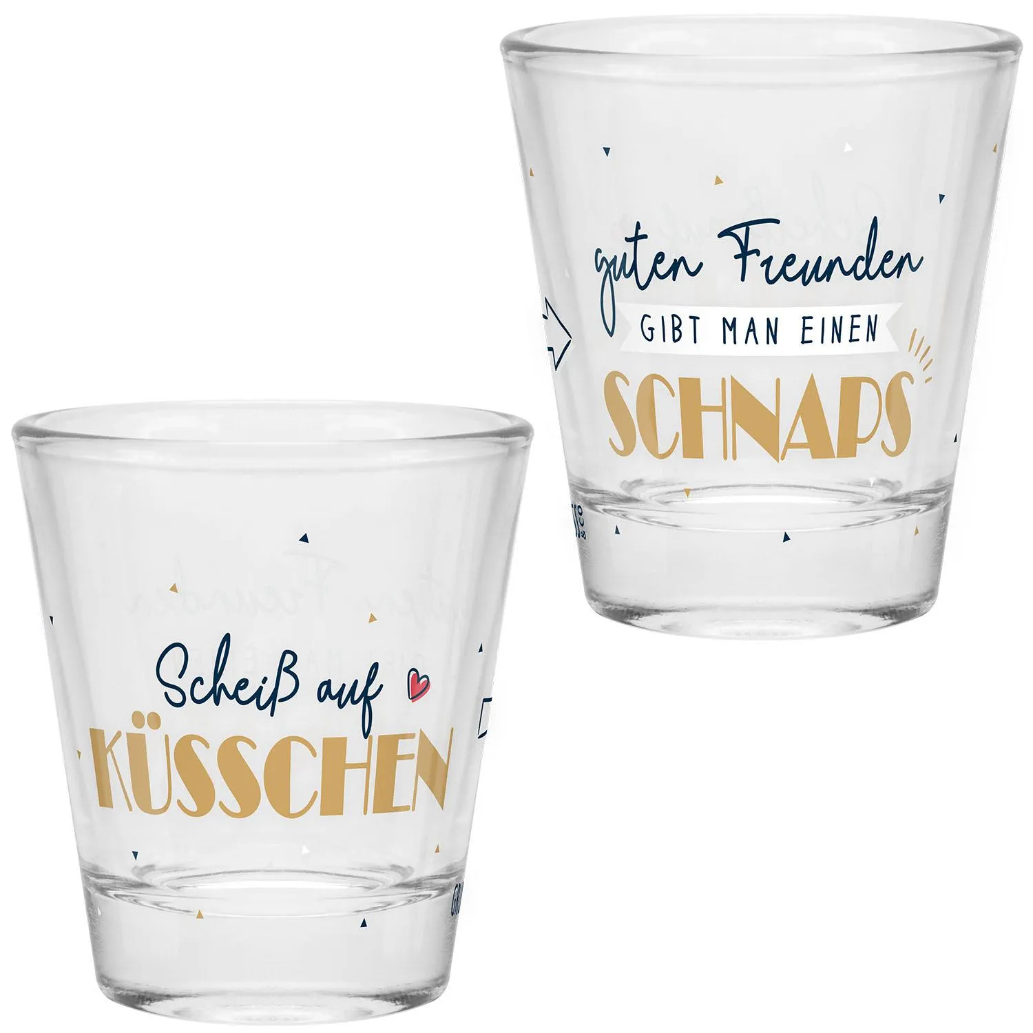 Freches Schnapsglas mit Spruch 'Scheiß auf Küsschen' aus klarem Glas, 6 cl, spülmaschinengeeignet