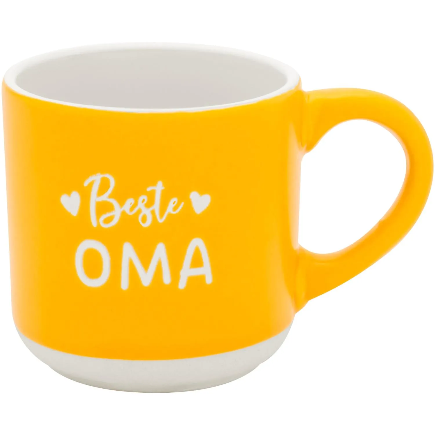 Gelbe Espressotasse mit weißem Innenraum und 'Beste Oma' Schriftzug