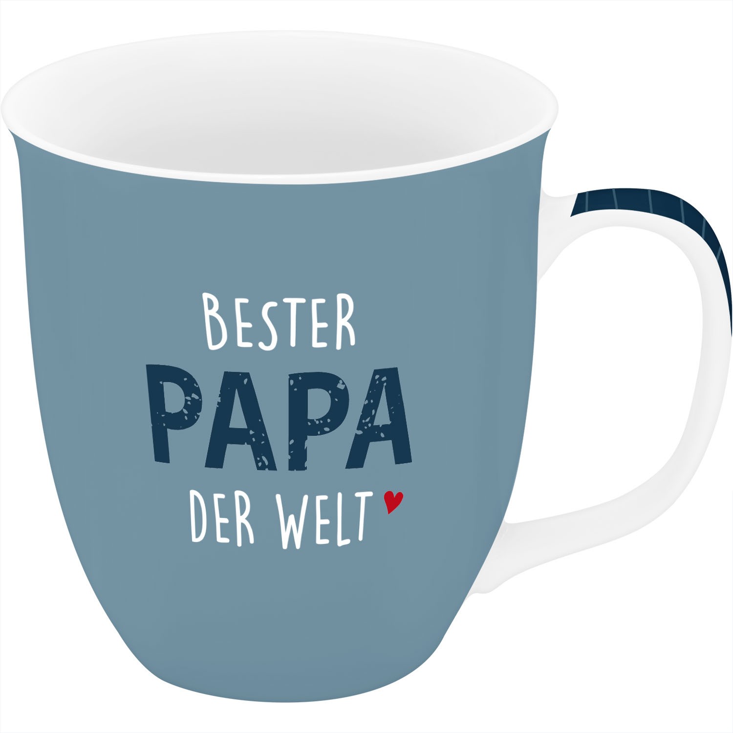 Blau-graue Tasse mit Schriftzug 'Bester Papa der Welt' und rotem Herz