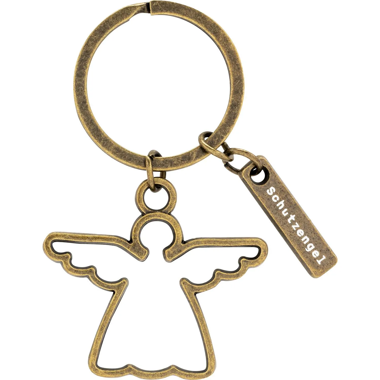 Antikgoldfarbener Schutzengel-Schlüsselanhänger mit Flügel-Silhouette