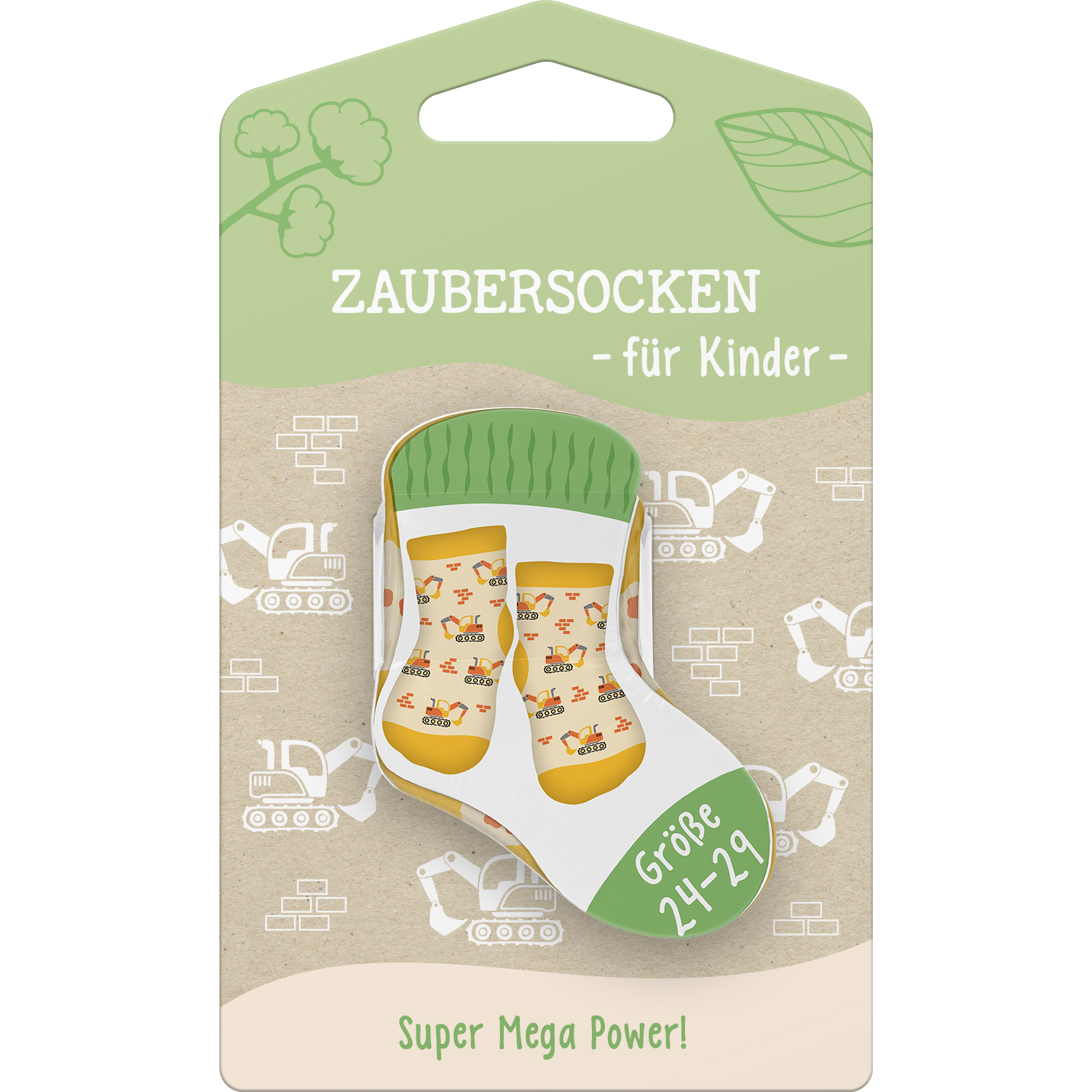 Kleinkind-Zaubersocken mit Bagger-Muster, Pastell-Verpackung, Größe 24–29