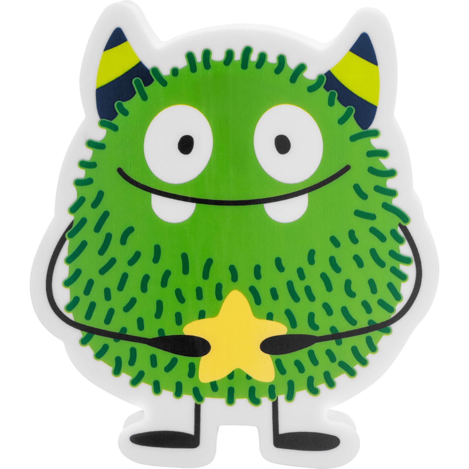 Grüner Monster-Radierer aus Gummi im XL-Format mit gelbem Stern und lustigem Gesicht