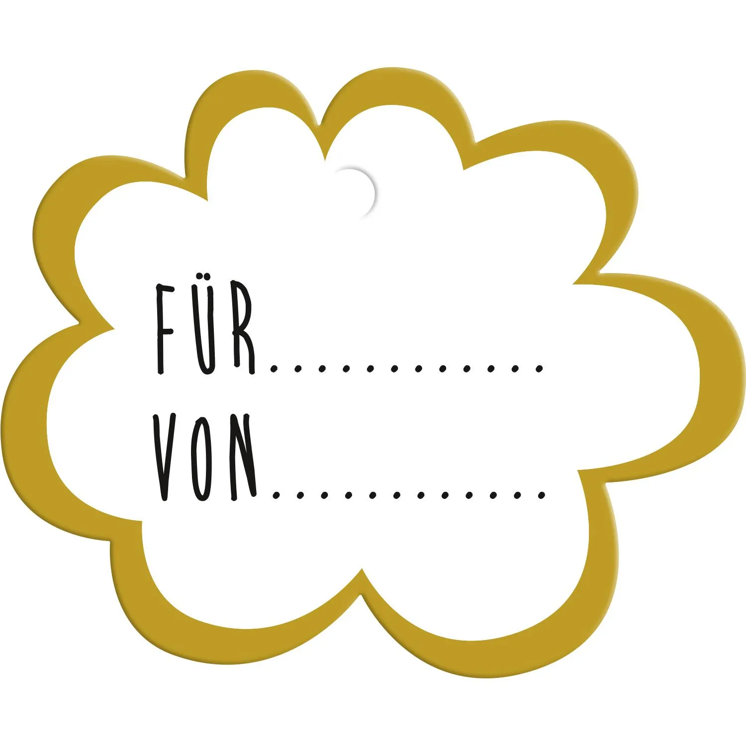 Blütenförmiger Geschenkanhänger mit weißem Innenbereich und goldener Rand