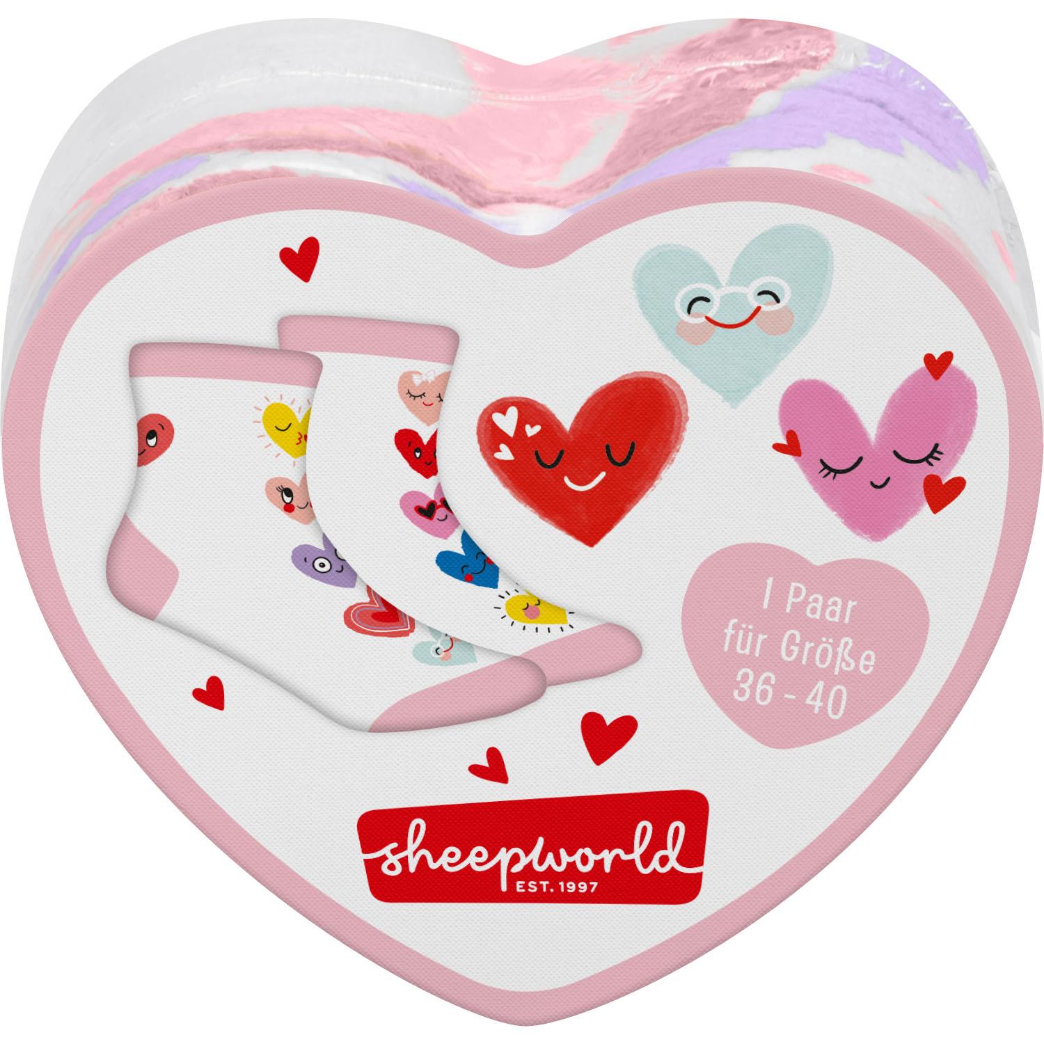 Herzförmige Zaubersocken im Pastell-Design mit bunten Herzen