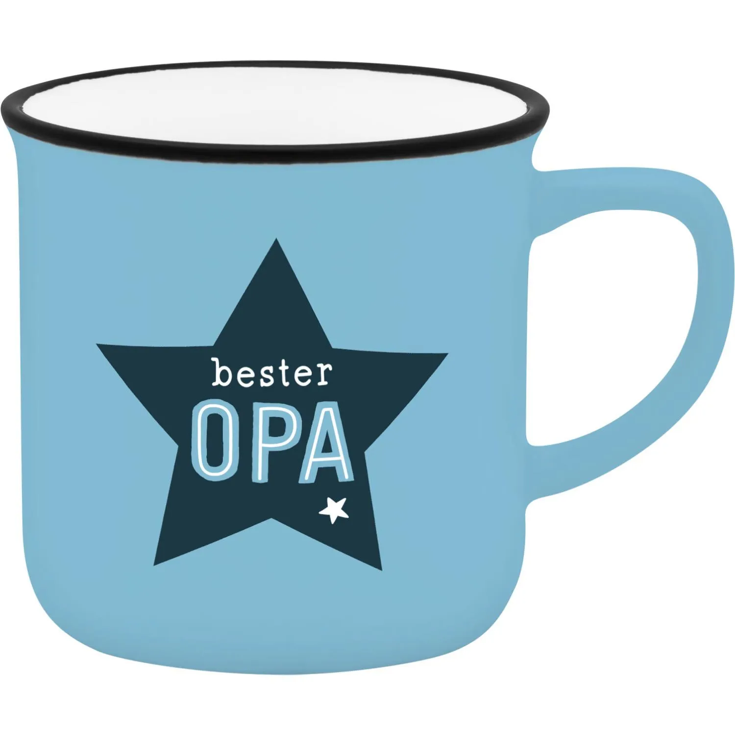 Blauer Espressobecher mit dunklem Stern und OPA-Schriftzug