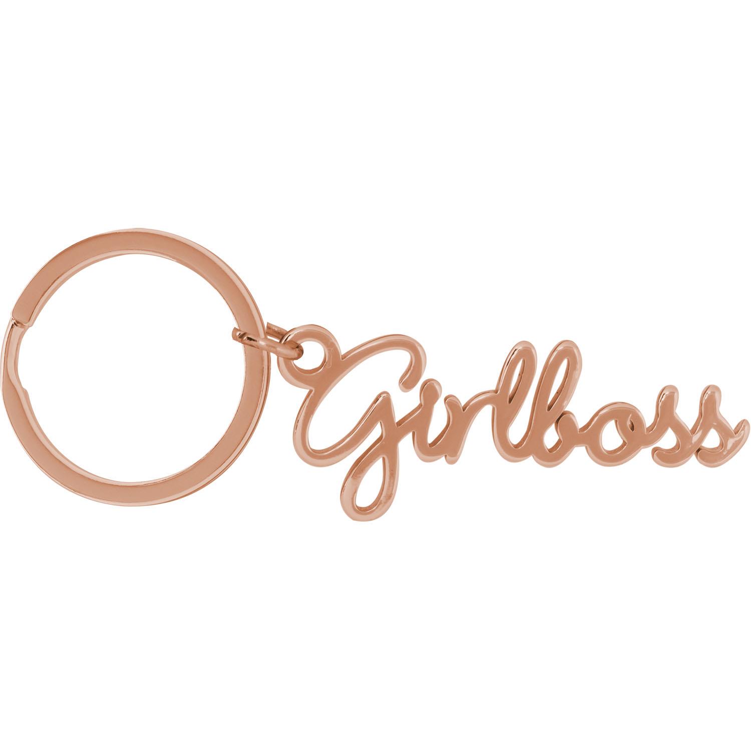 Roségoldener Schlüsselanhänger mit Script-Schriftzug 'Girlboss' am Ring