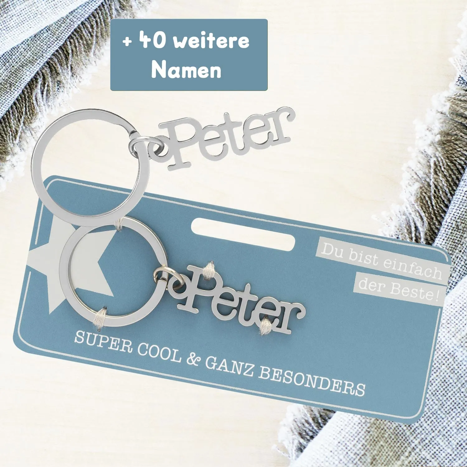 Personalisierter Namens-Schlüsselanhänger aus Edelstahl mit dem Namen Peter