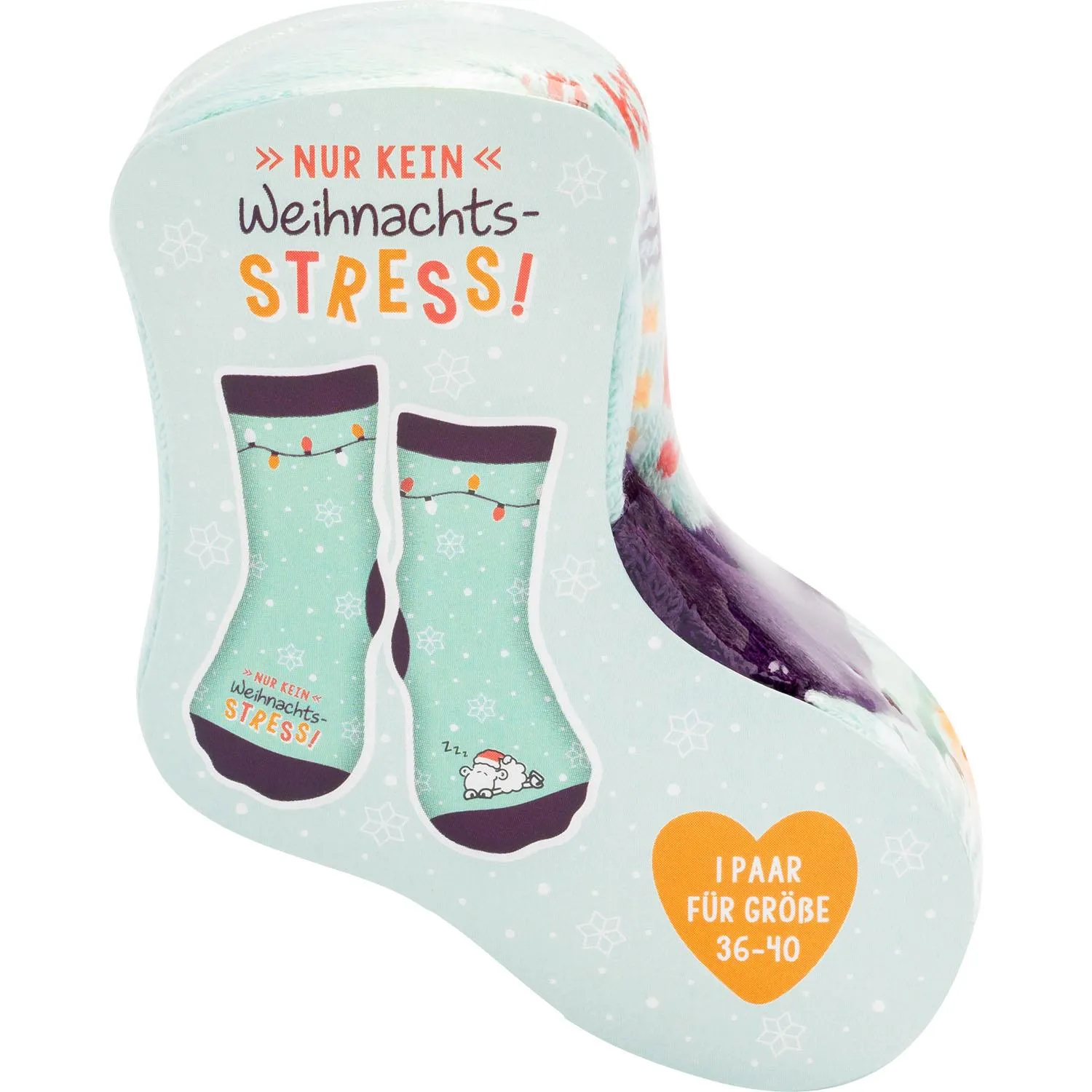 Pastellmintfarbene Zaubersocken mit Weihnachtsmotiv und Lichterkette
