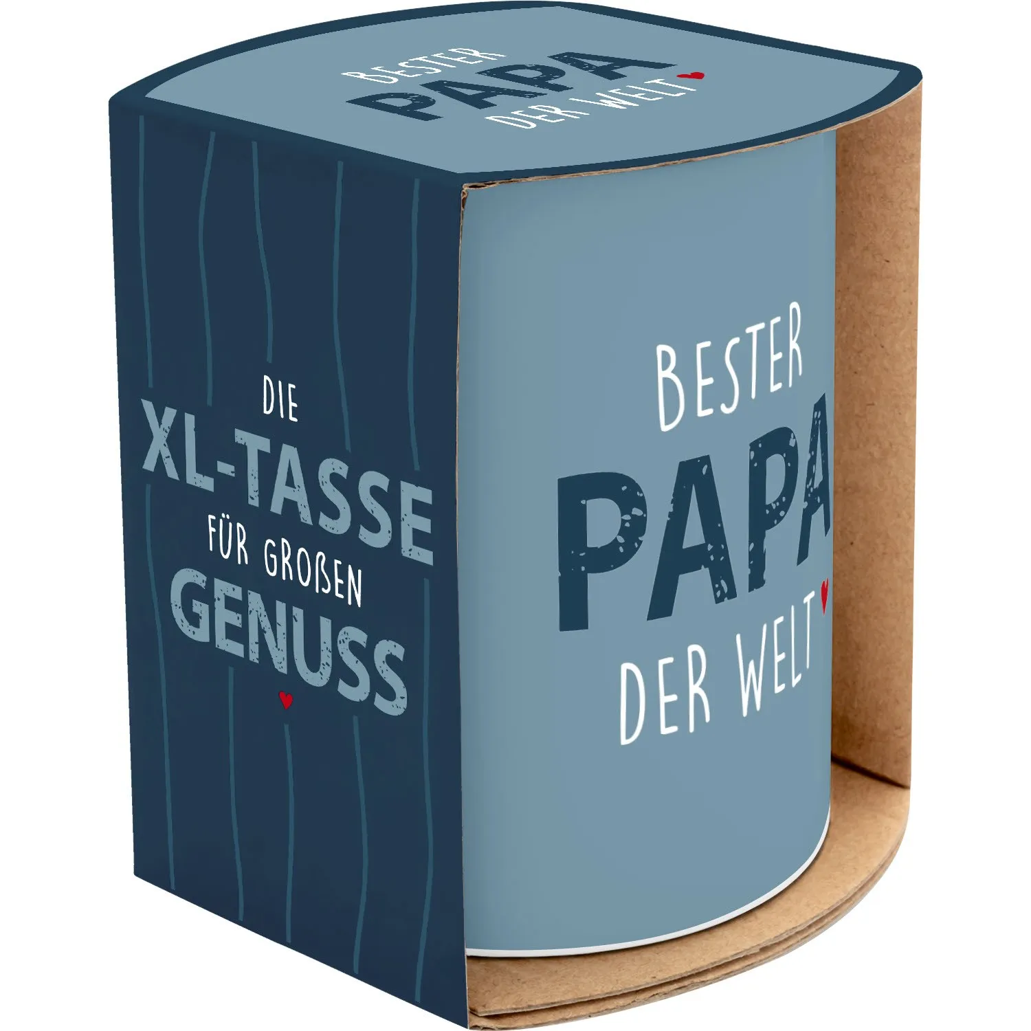 XL-Tasse aus Porzellan mit Best Papa der Welt Motiv in Blau und rotem Herz.
