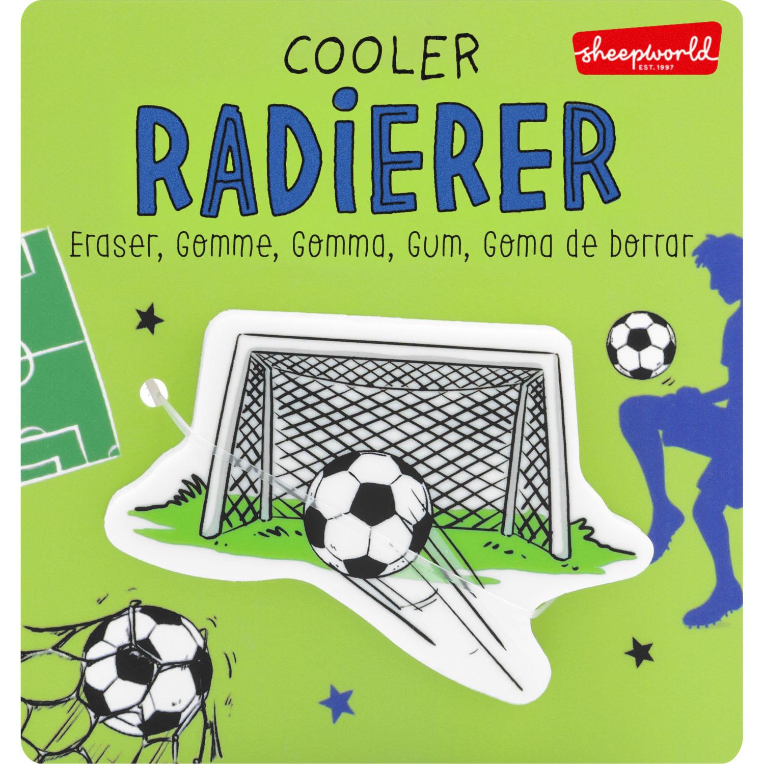 Grüner Fußball-Radiergummi mit Tor- und Ball-Motiv