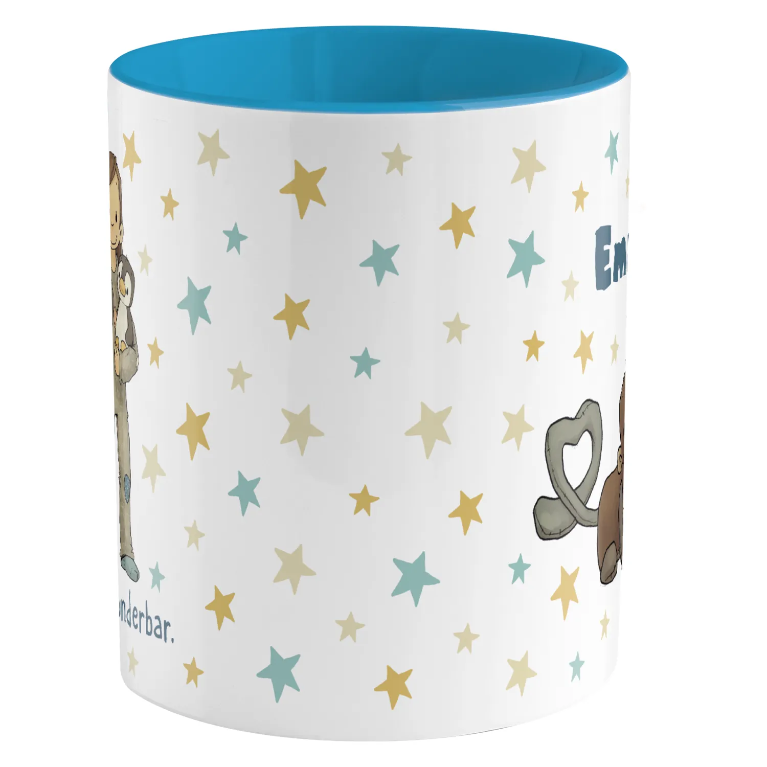 Personalisierbare Porzellantasse »Anouk« mit Name in Blau, Sternenmuster