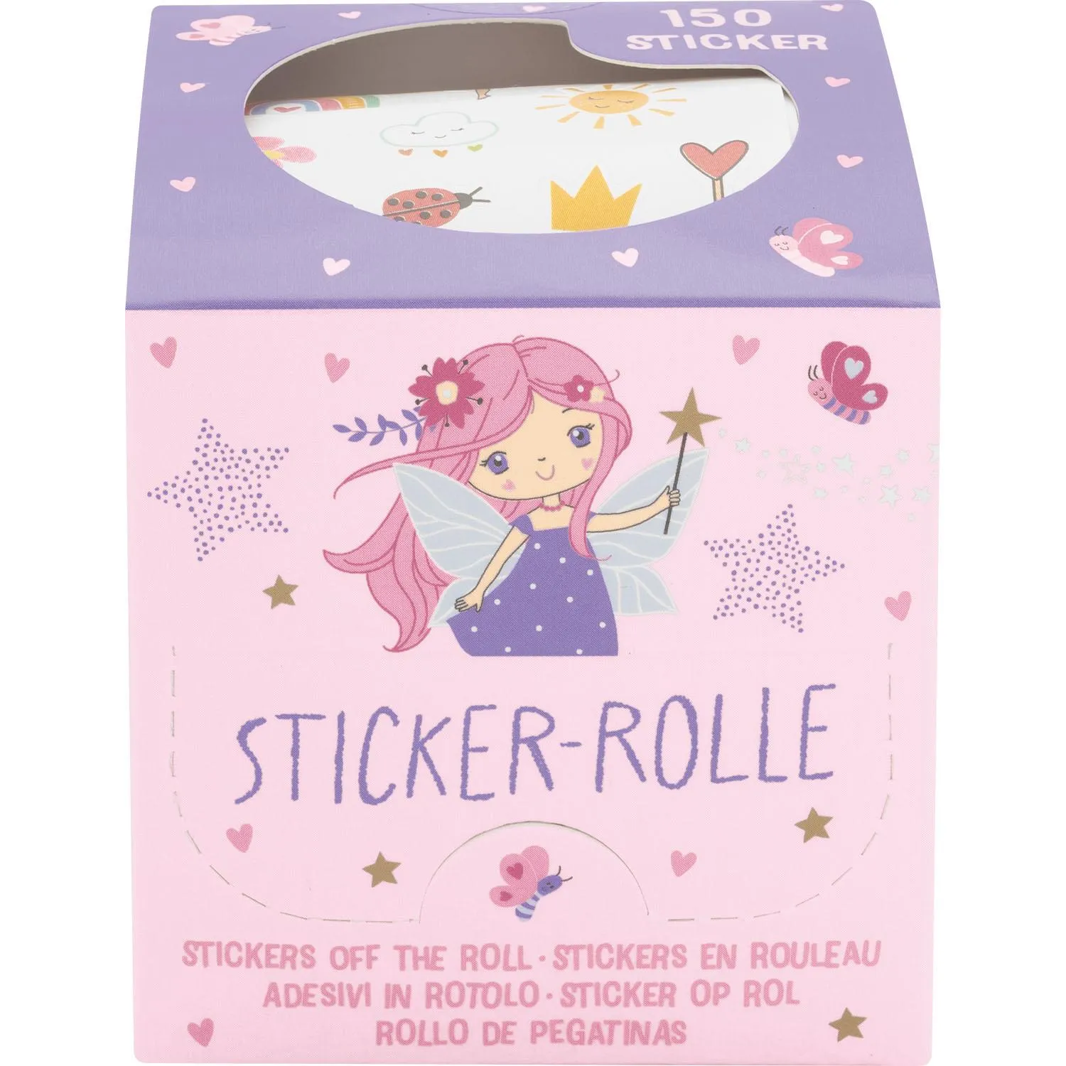 Stickerrolle »Fee« in Geschenkbox, Pastellrosa/Lila mit Feenmotiven, 150 Sticker, 80 cm lang