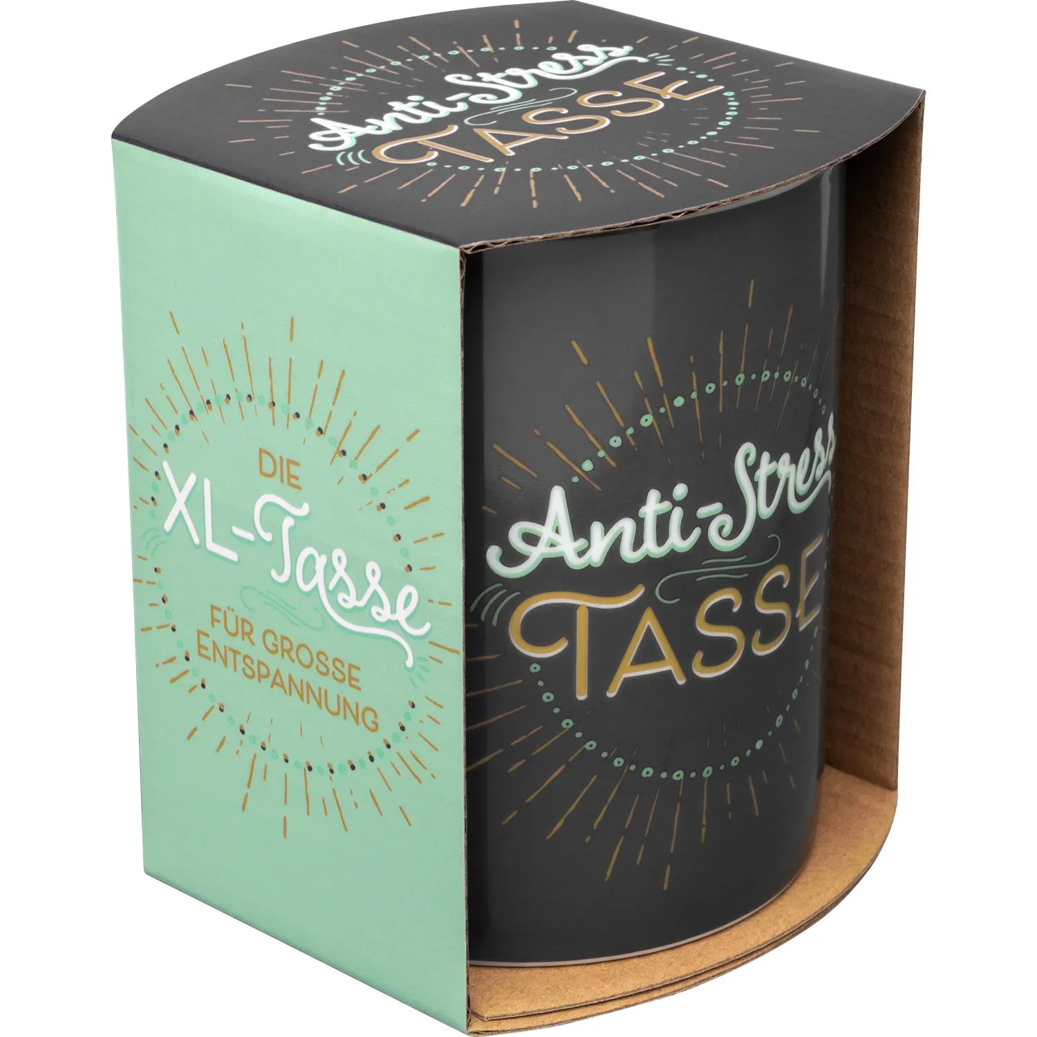 XL-Tasse Anti-Stress aus Porzellan mit Golddruck und Geschenkbanderole