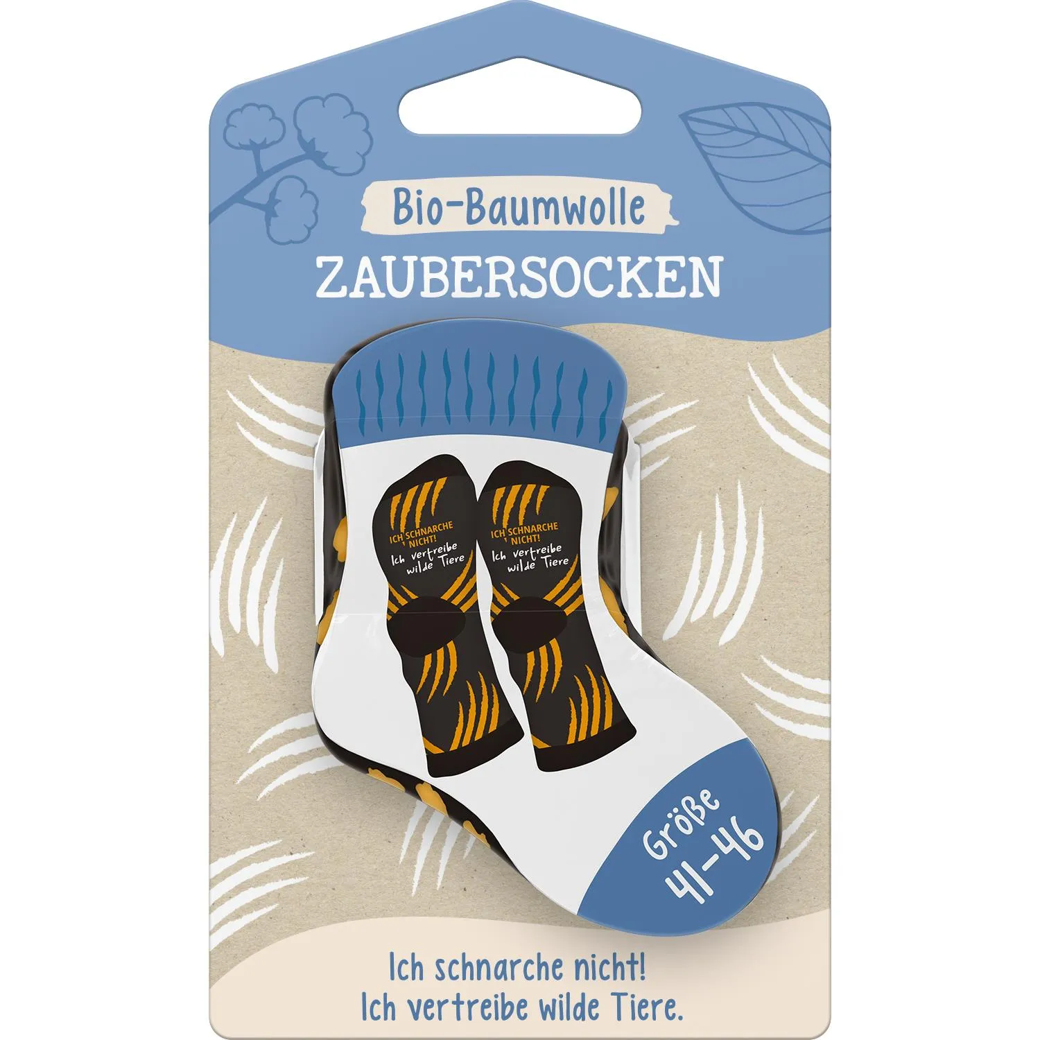 Zaubersocken aus Bio-Baumwolle mit Zebramuster in Verpackung