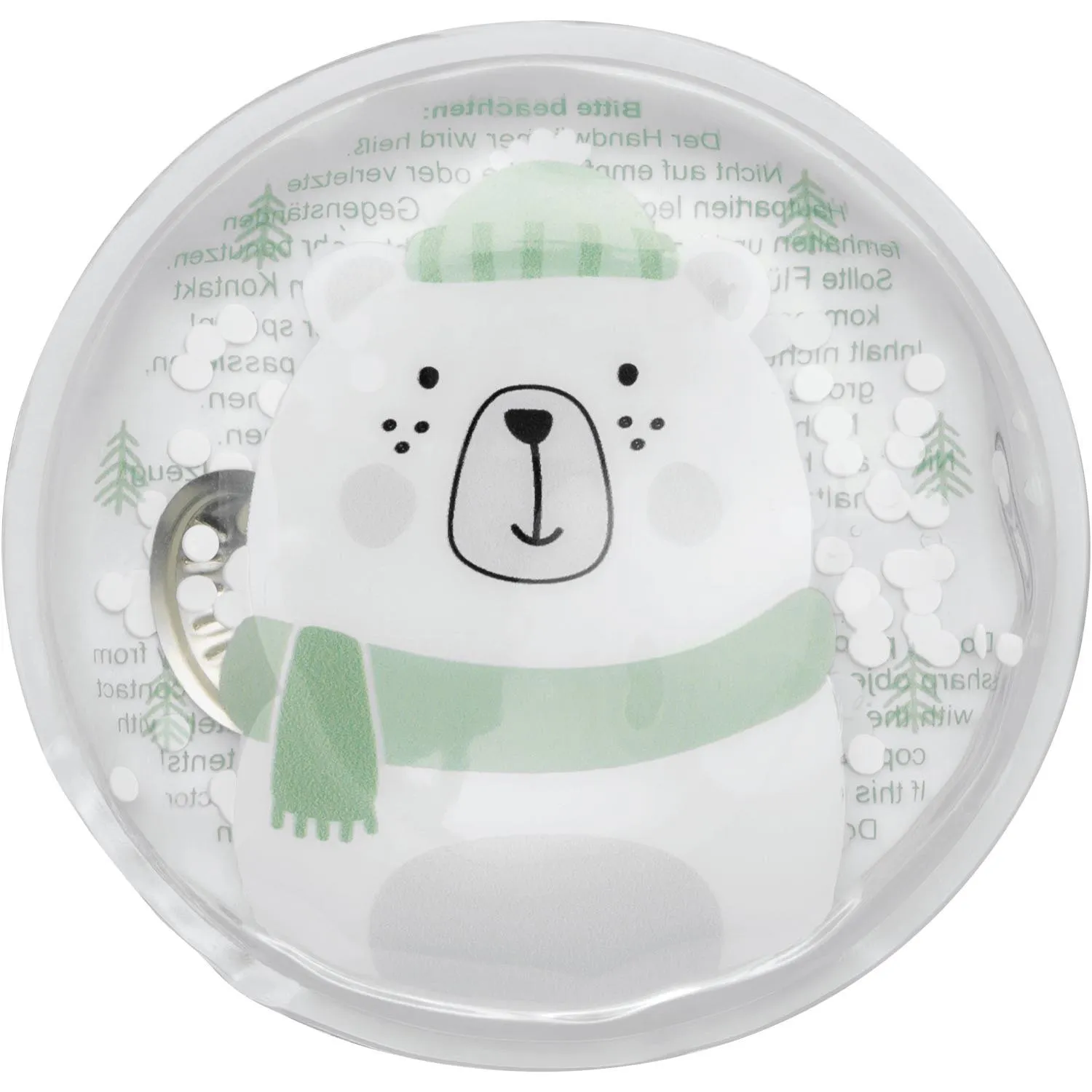 Runder Handwärmer »Eisbär« in Geschenkbox, weißer Bär mit grünem Schal