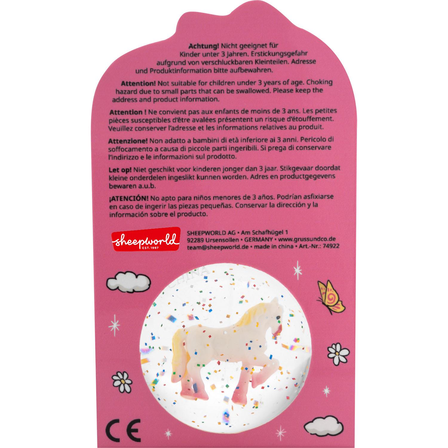 Glitzerflummi »Einhorn-Zauber« in pinker Verpackung mit 3D-Einhornfigur und Konfetti