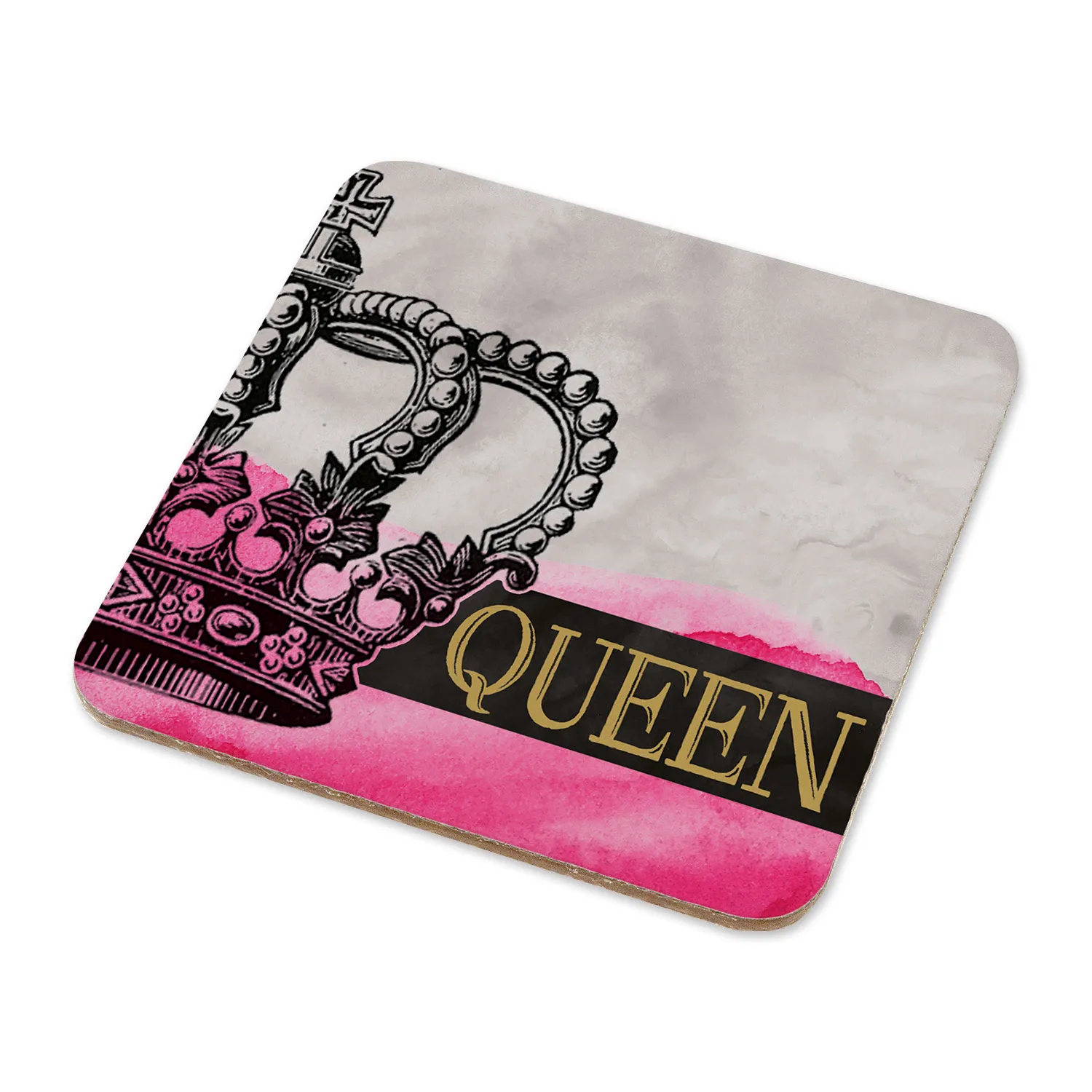 Untersetzer Queen aus MDF mit rosa Akzent und goldener QUEEN-Schrift