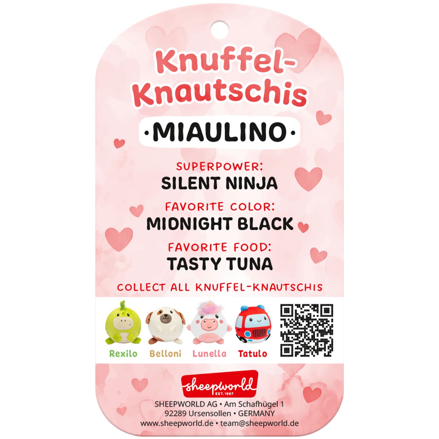 Kuscheliges Knuffel-Knautschi Miaulino, weiches Plüschtier in Katzenform