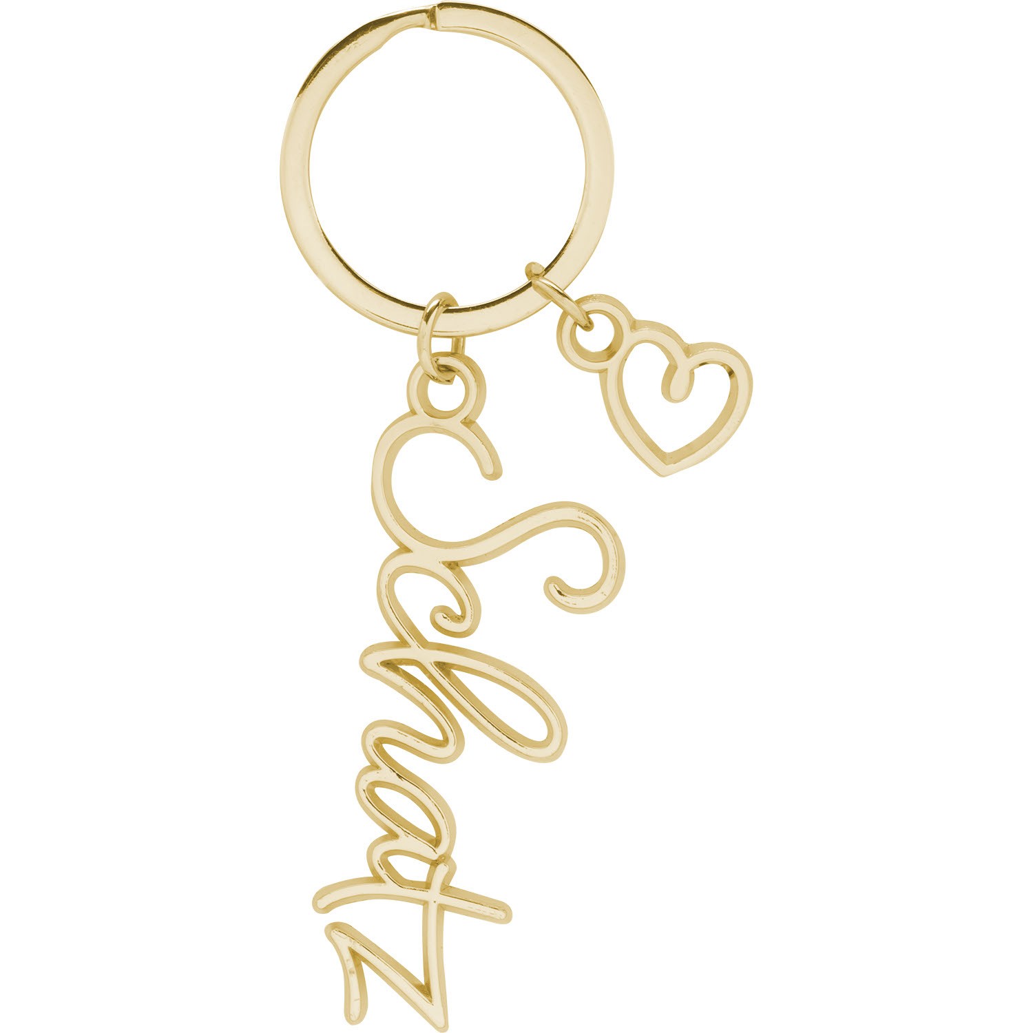Goldfarbener Schlüsselanhänger mit Herz-Anhänger und kalligrafischem Schriftzug