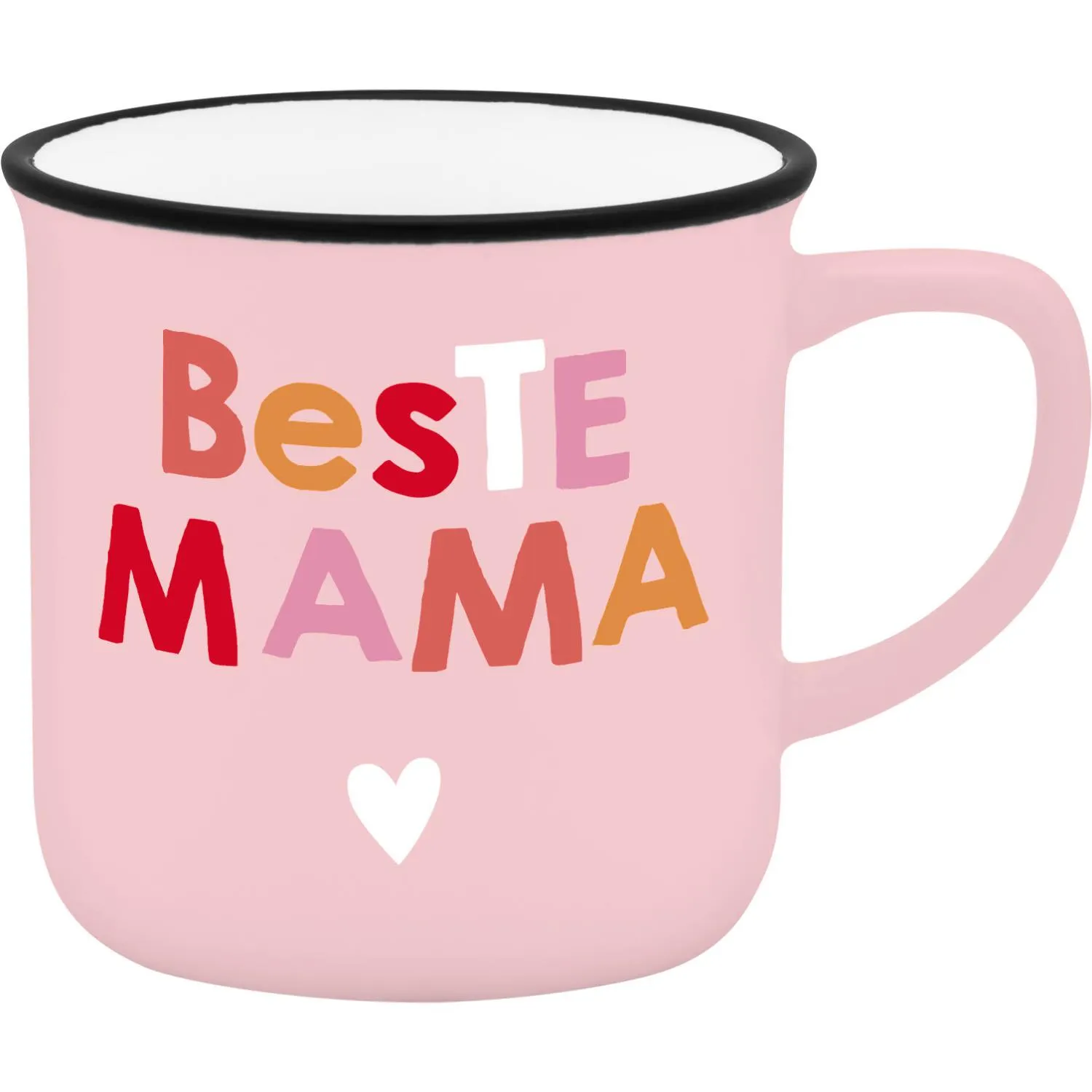 Rosa Espressobecher mit buntem Best Mama-Aufdruck und Herzchen