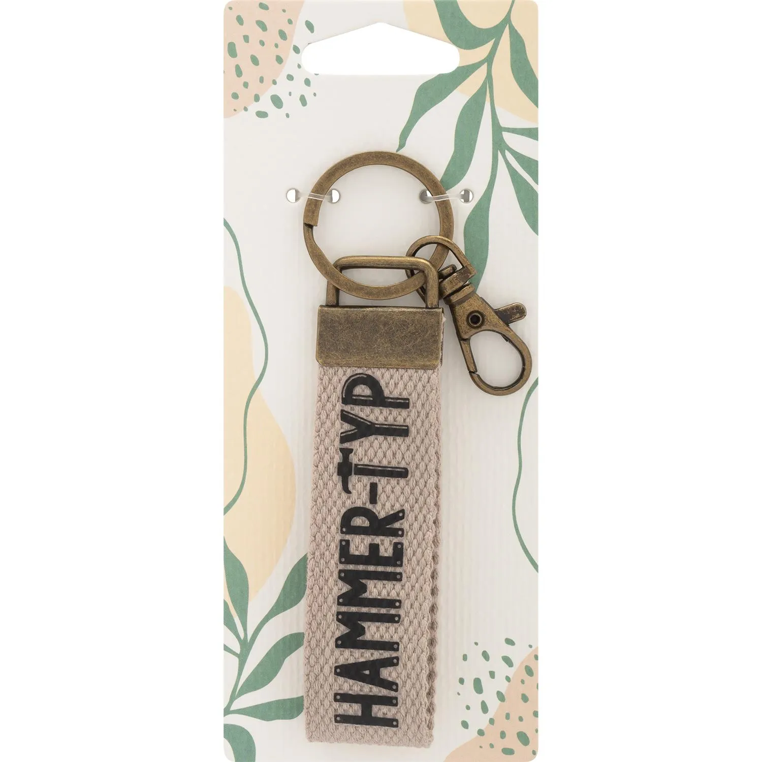 Canvas-Schlüsselanhänger mit HAMMER-TYP Schriftzug und messingfarbener Metallbefestigung