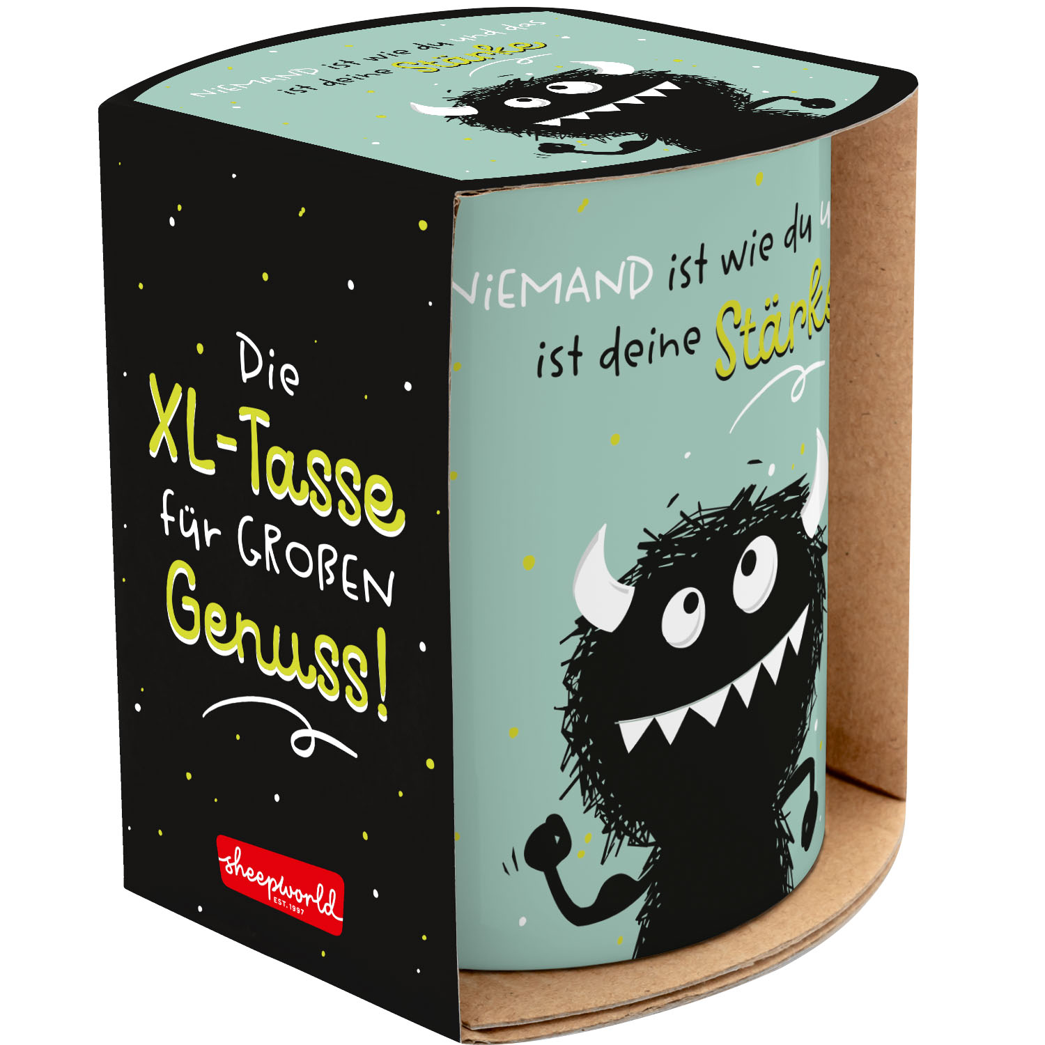XL-Tasse Monster-Motiv aus Porzellan, 600 ml, mit Geschenkbanderole