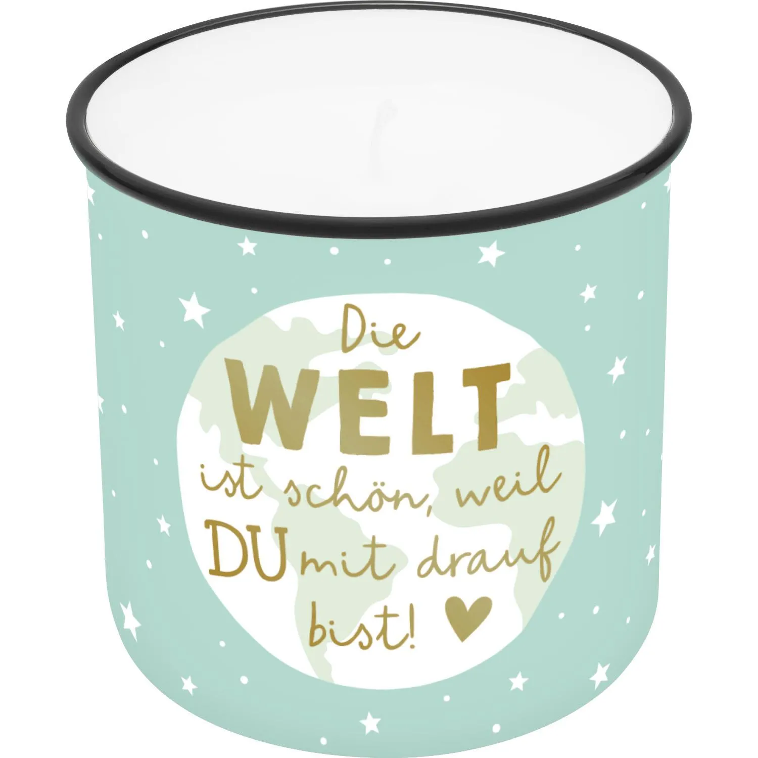 2 in 1 Kerze und Becher mit Welt-Motiv in Pastellmint