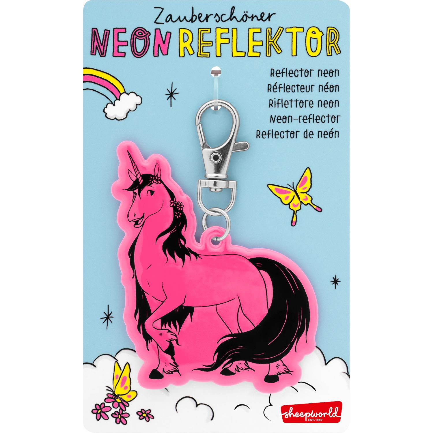 Pinker Einhorn-Neon-Reflektor als Schlüsselanhänger mit Karabiner