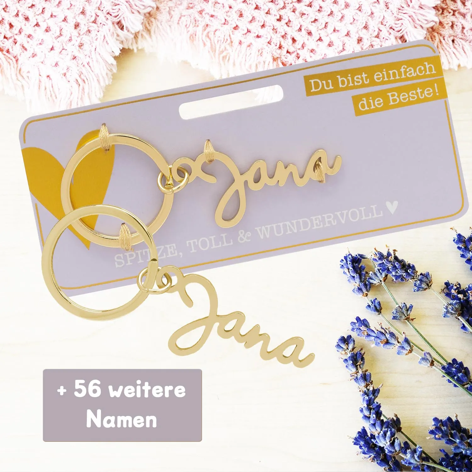 Goldfarbener Namens-Schlüsselanhänger Jana mit Namenszug